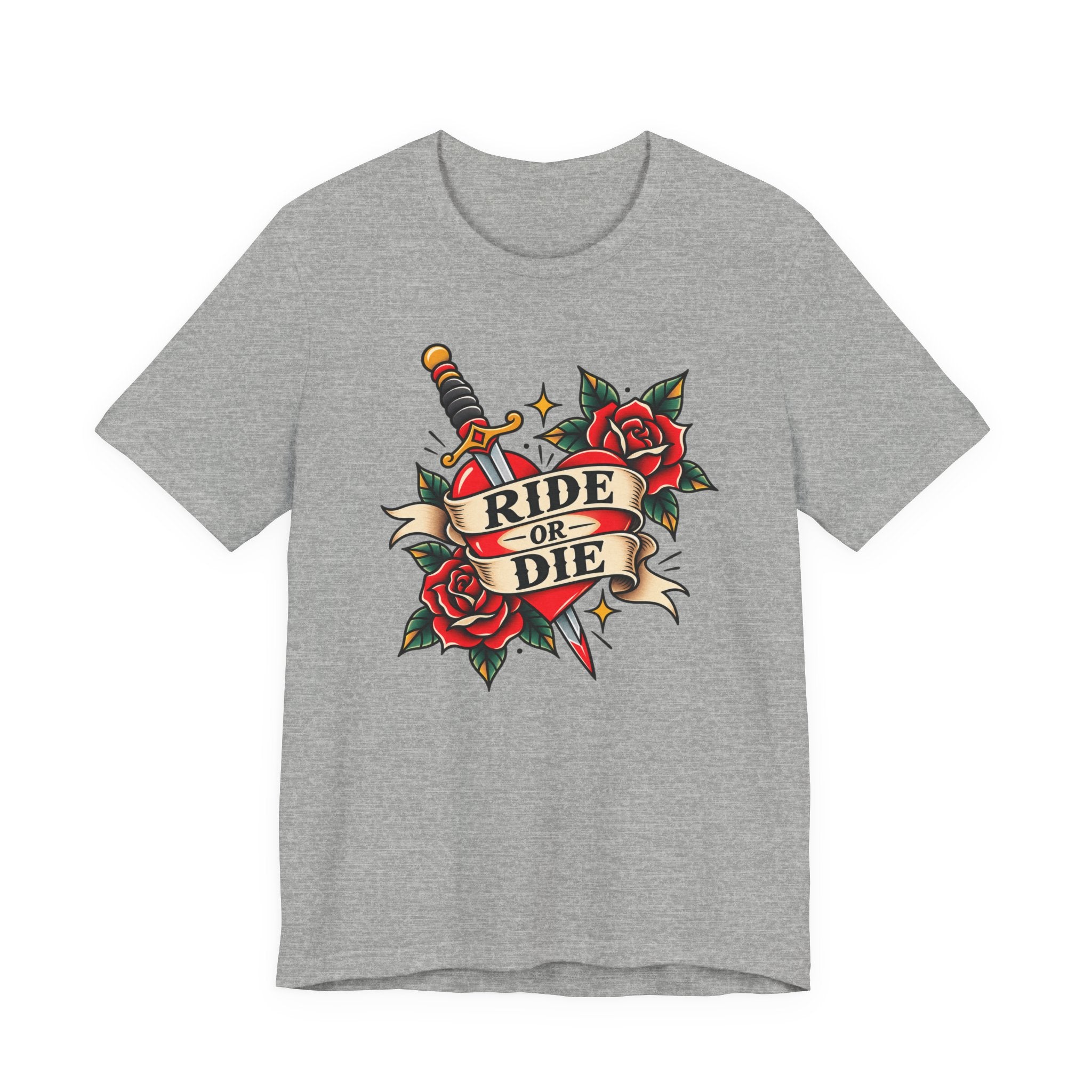 Ride or Die Tattoo Tee — Vintage Dagger & Roses Graphic T-Shirt