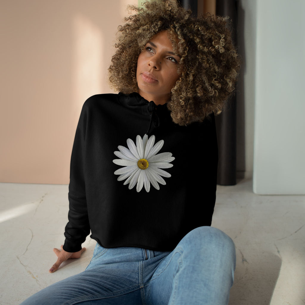 Daisy Crop Hoodie — Minimal Floral Cropped Sweatshirt