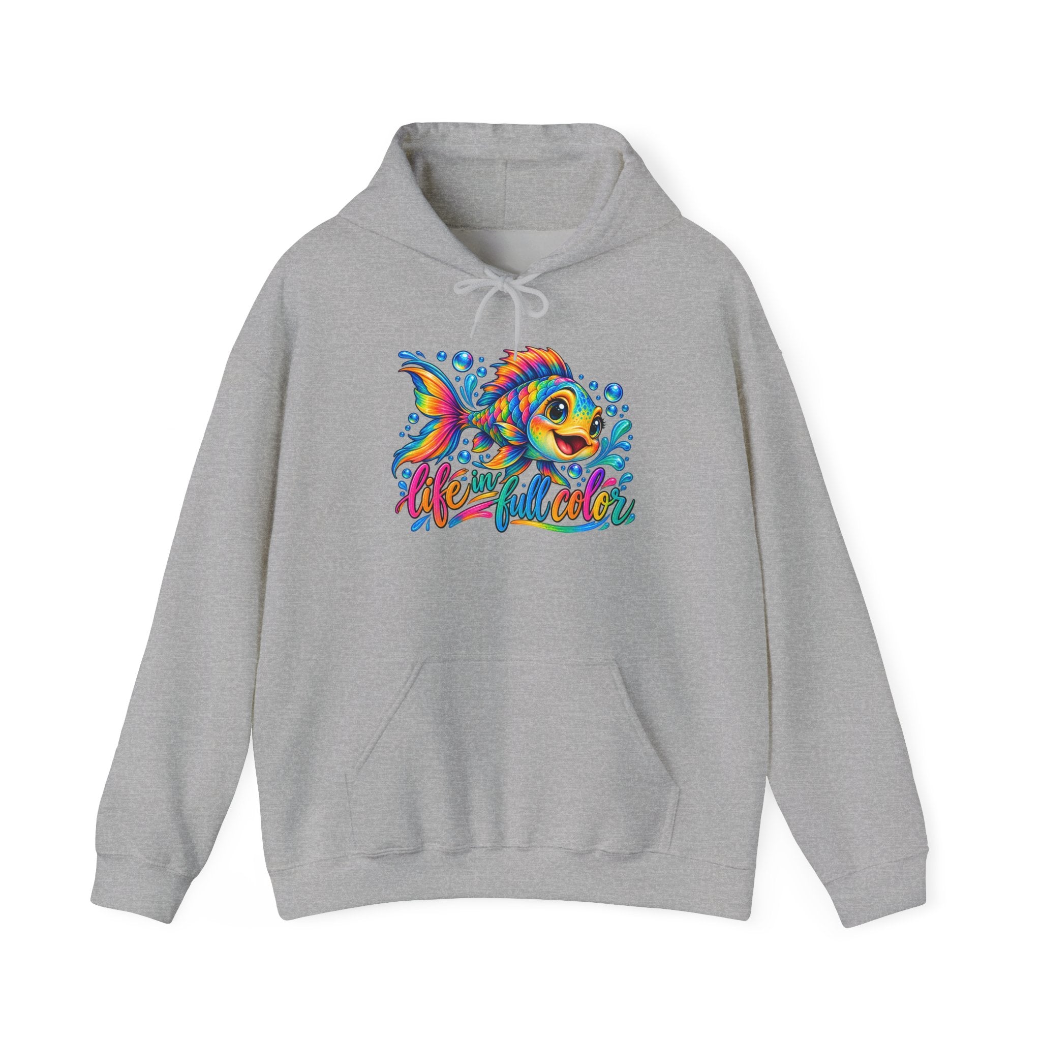 Colorful Fish Hoodie — Vibrant 'Reel Frosted' Fishing Crew Sweatshirt