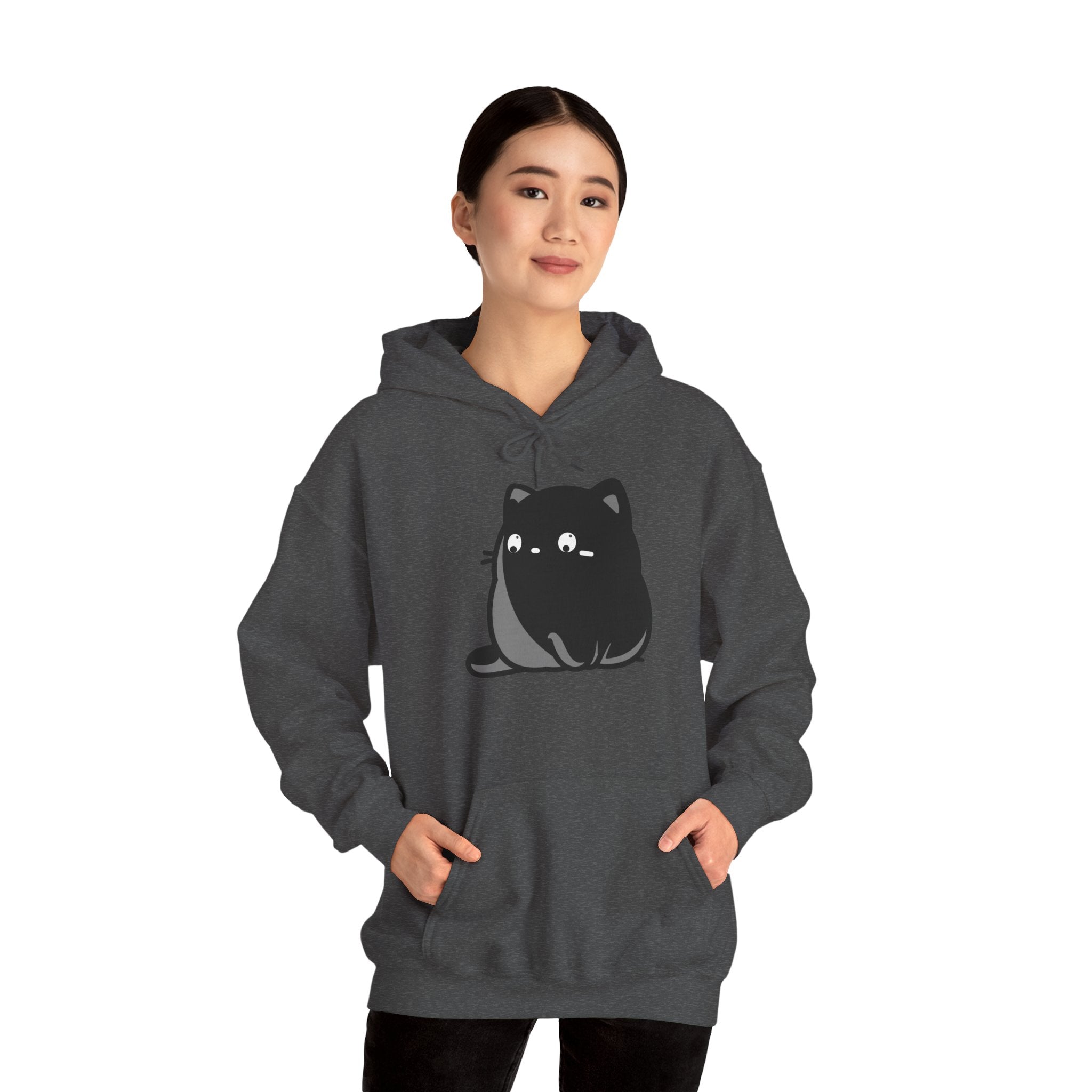 Cute Black Cat Hoodie – Kawaii Chubby Cat Graphic Sweatshirt