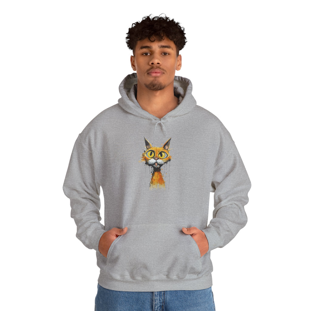 Cat Portrait Hoodie — Whimsical Watercolor Yellow-Eyed Cat Graphic