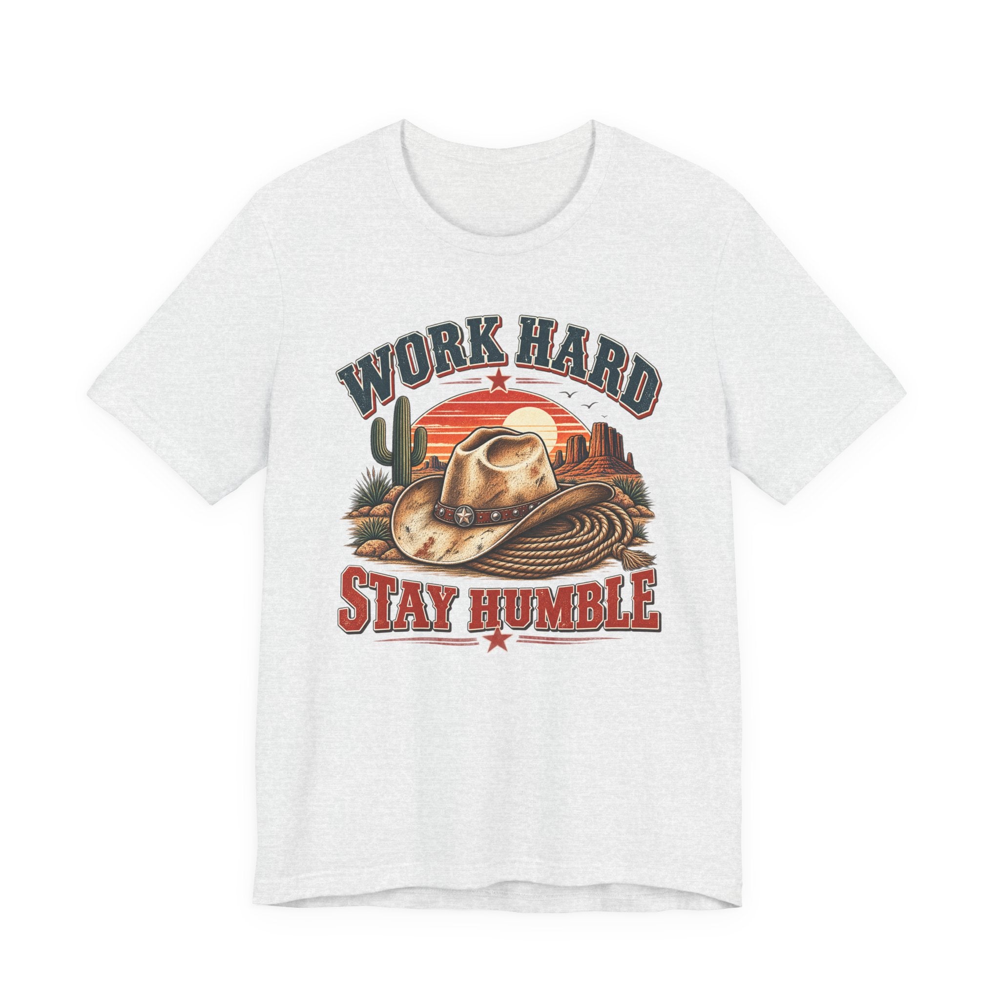 Work Hard Stay Humble Cowboy Tee — Western Sunset Short Sleeve Shirt