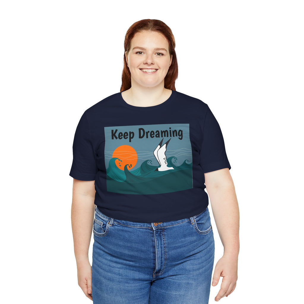 Keep Dreaming Seagull T-Shirt — Sunset Ocean Waves Graphic Tee