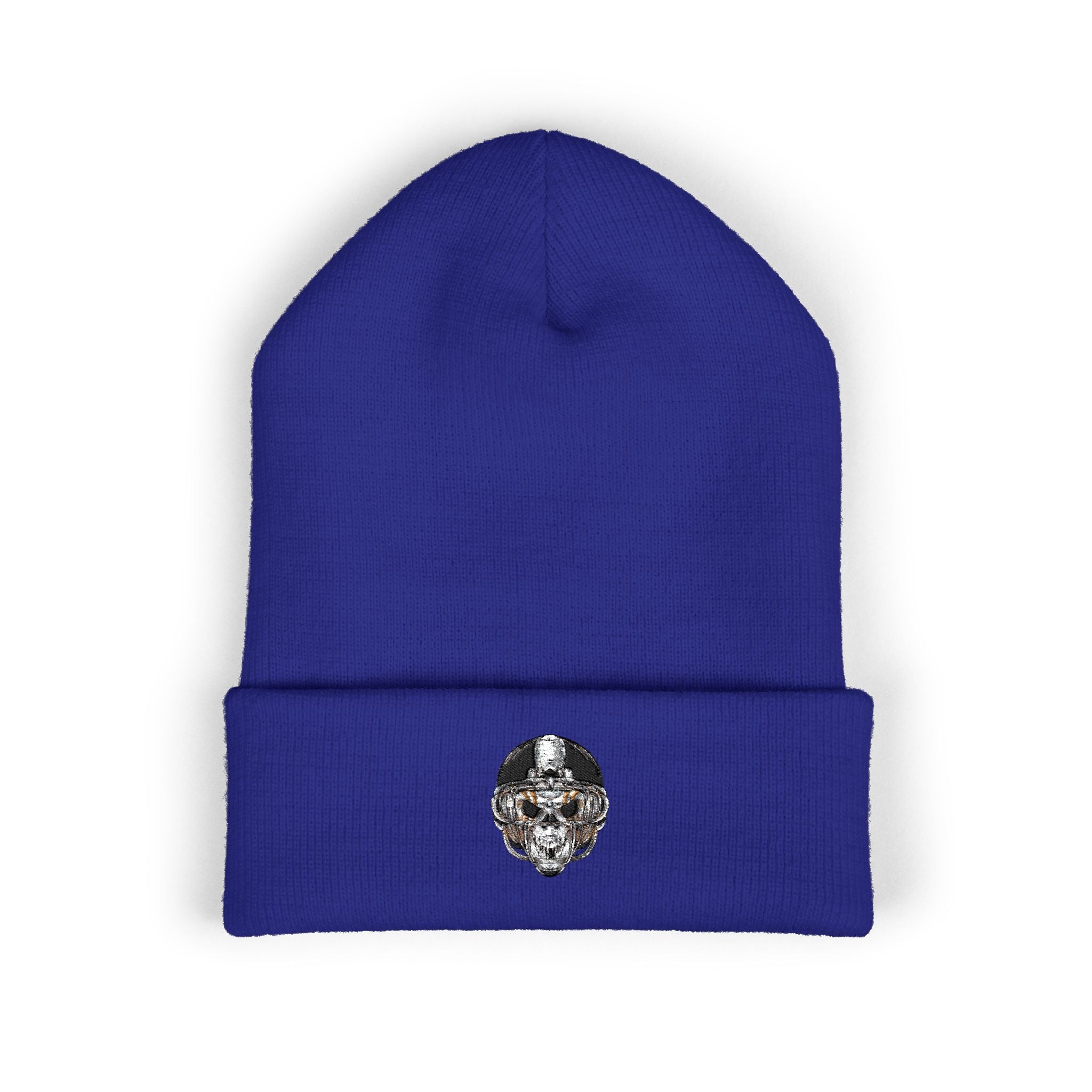 Embroidered Skull Cuffed Beanie — Classic Winter Knit Hat