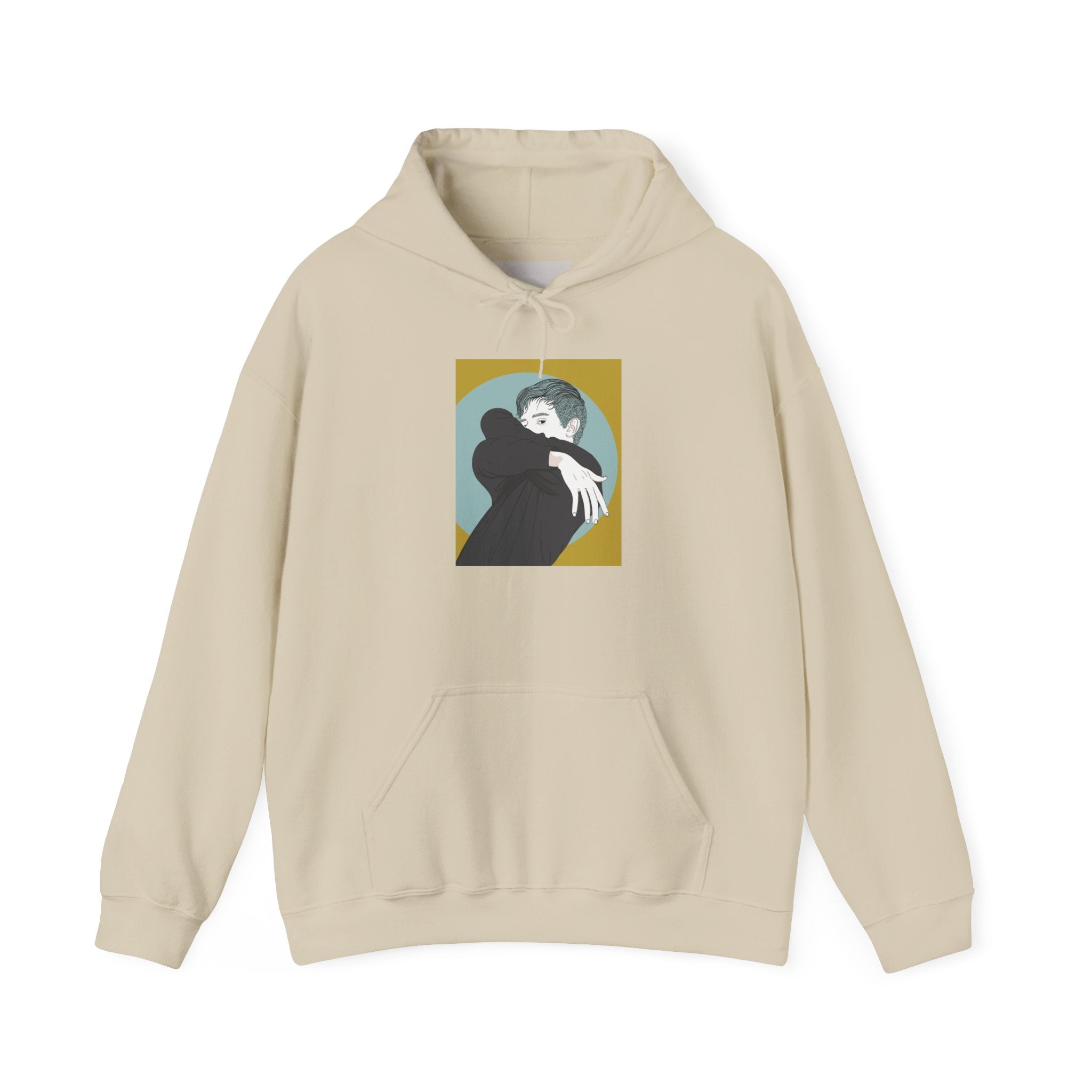 Minimalist Embrace Hoodie — Retro Couple Illustration Pullover