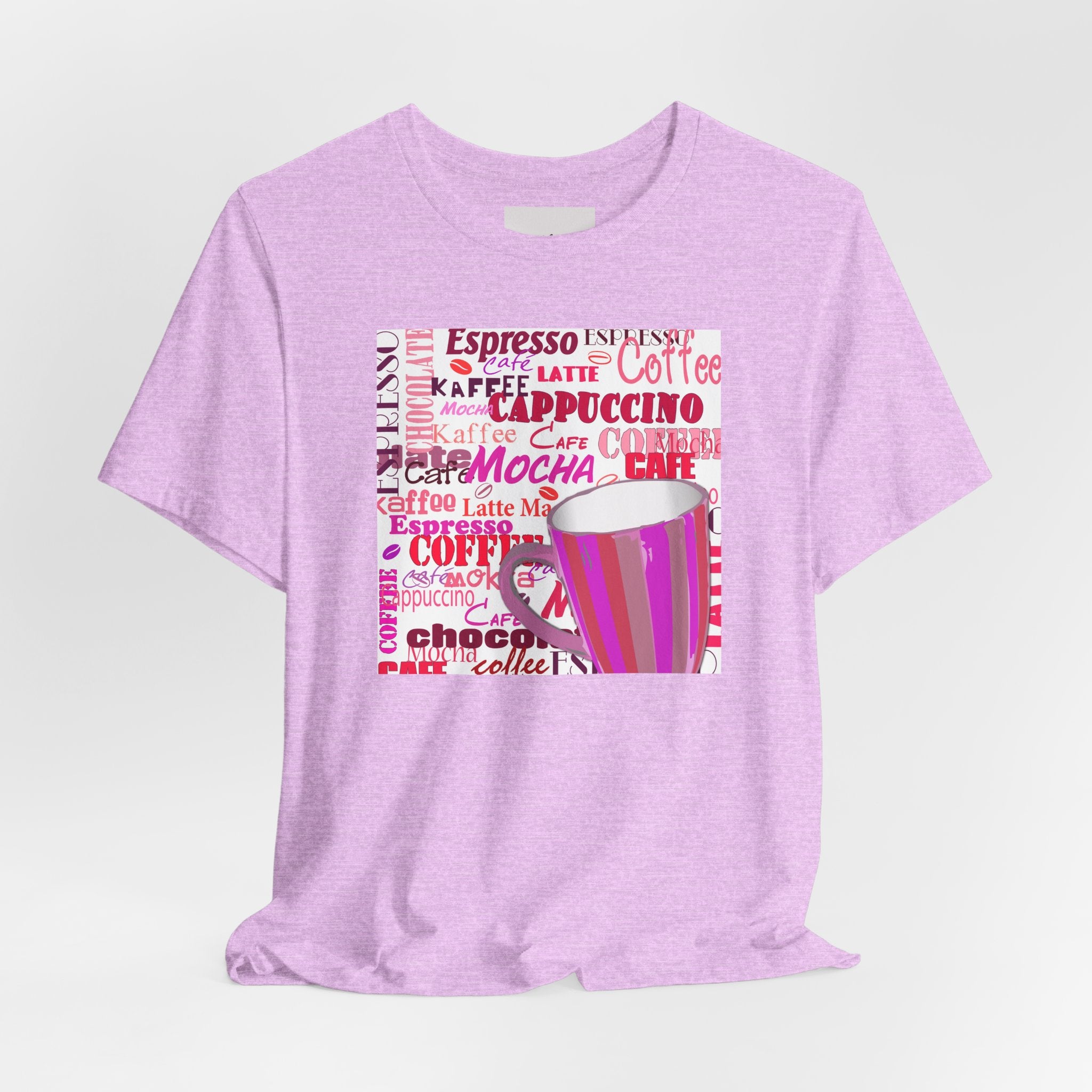 Coffee Words Graphic Tee — Pink Latte Mocha Cup Shirt