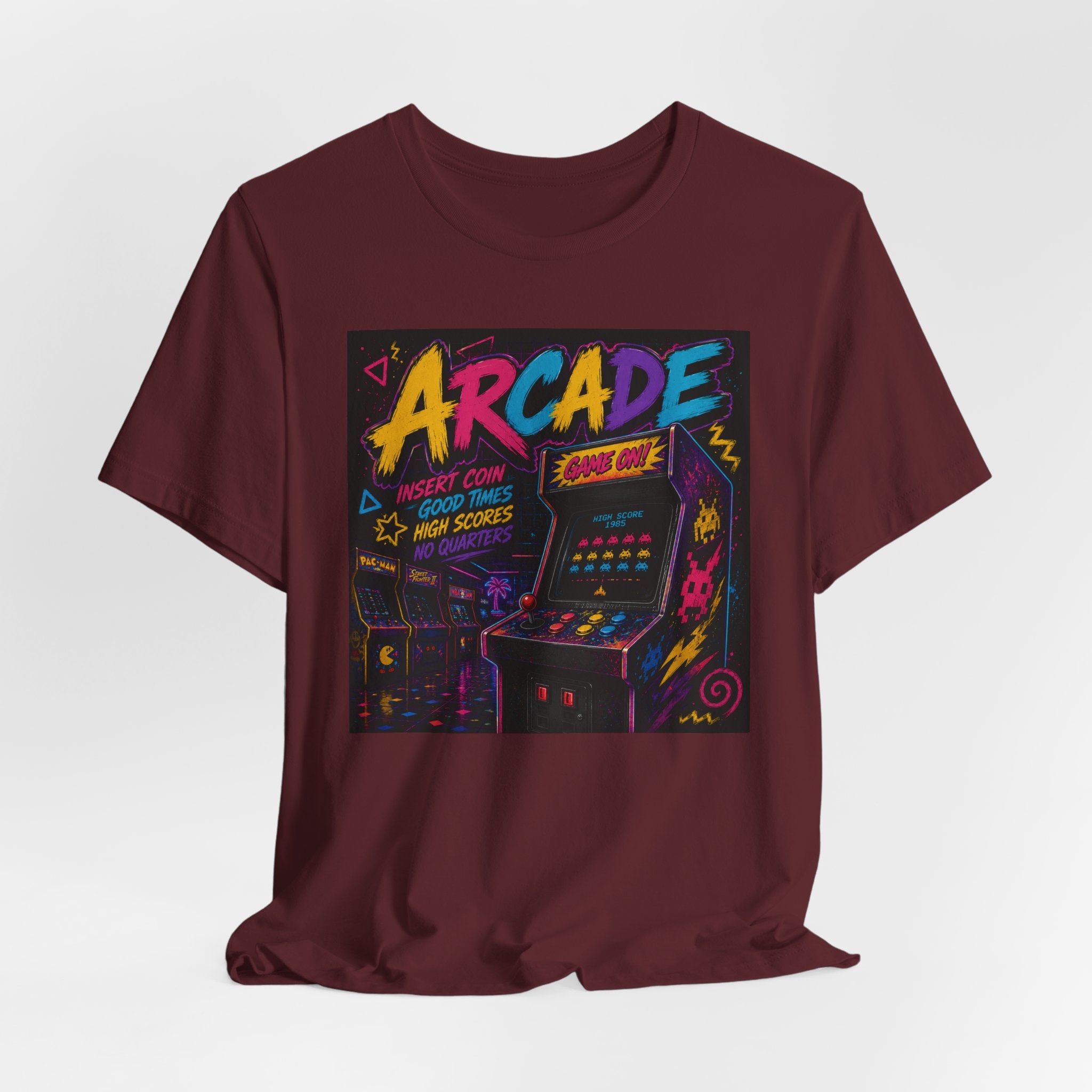 Arcade Retro Tee — Neon Game Room Graphic Shirt