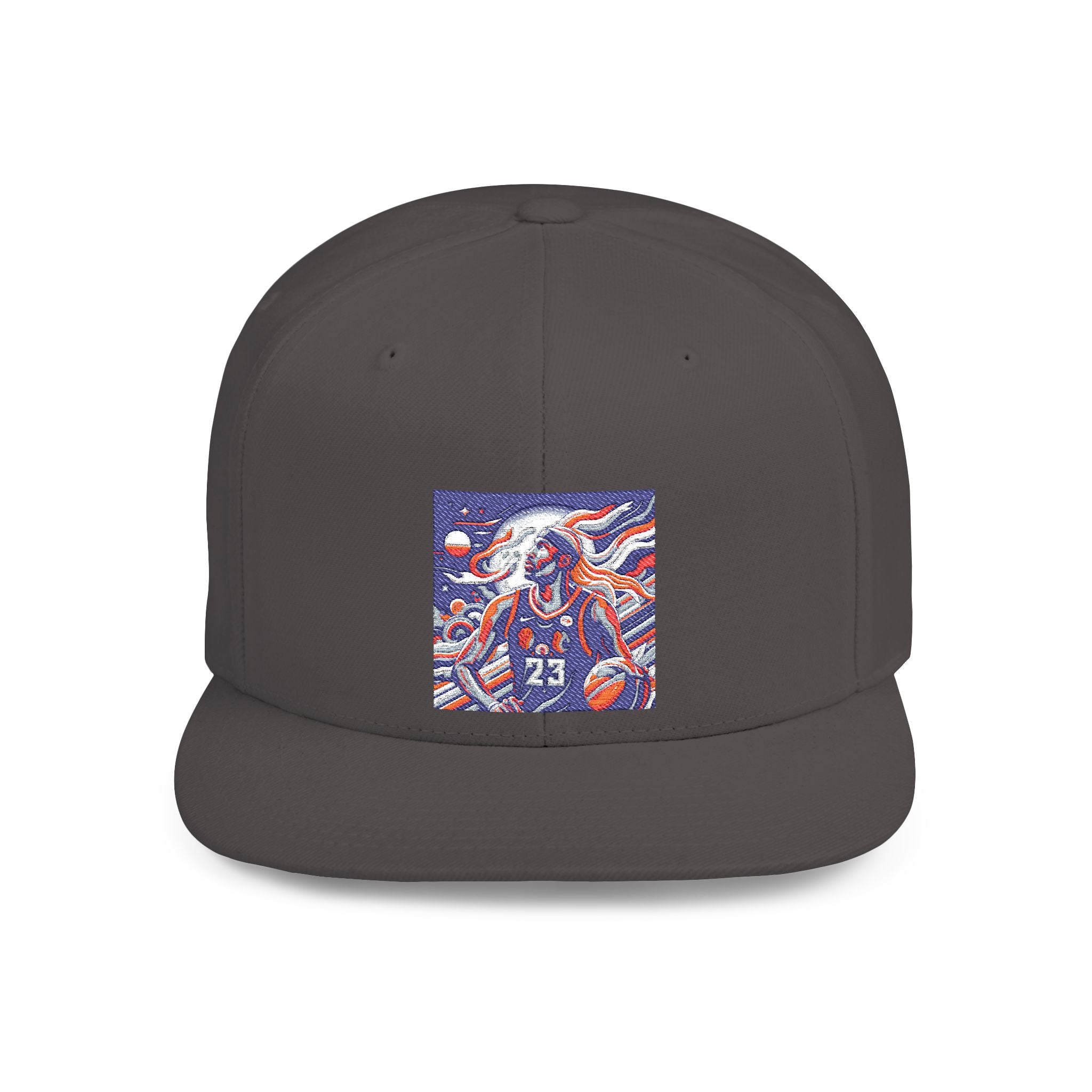 Snapback Hat — Retro Cosmic Basketball Graphic Flat Bill Cap