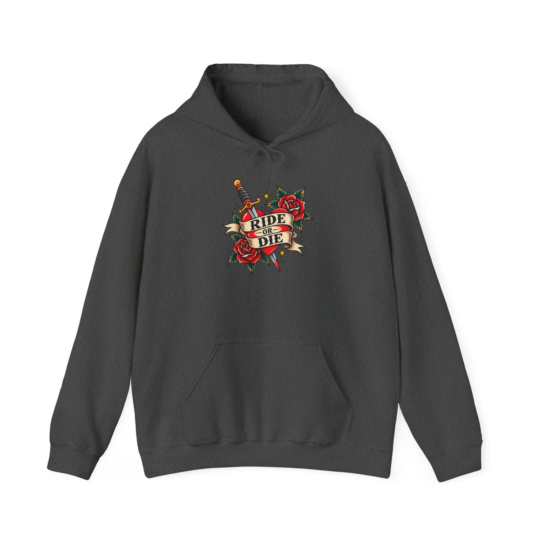 Ride or Die Rose Dagger Hoodie – Retro Tattoo Graphic Pullover
