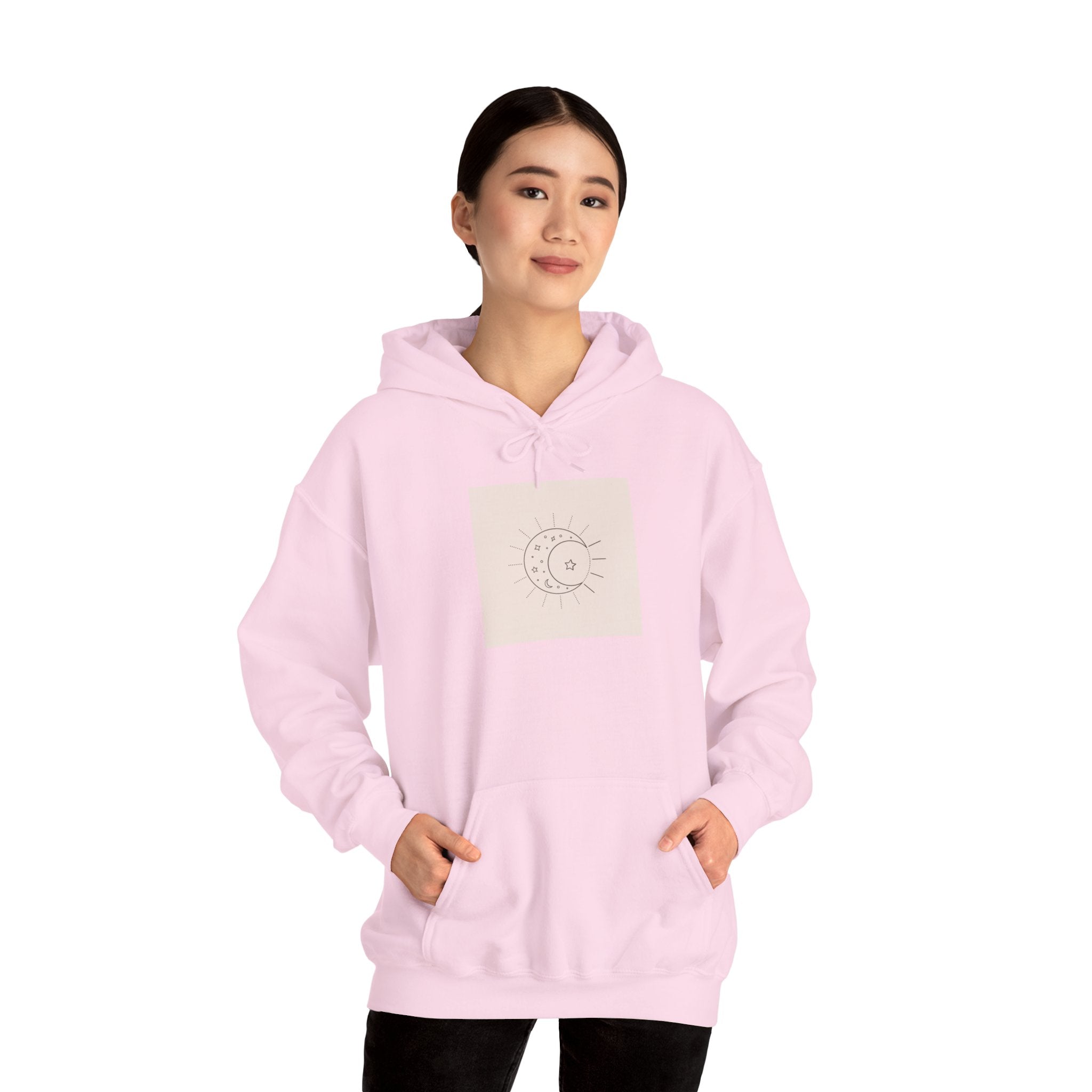 Celestial Moon & Sun Hoodie — Minimal Boho Spiritual Graphic Sweatshirt