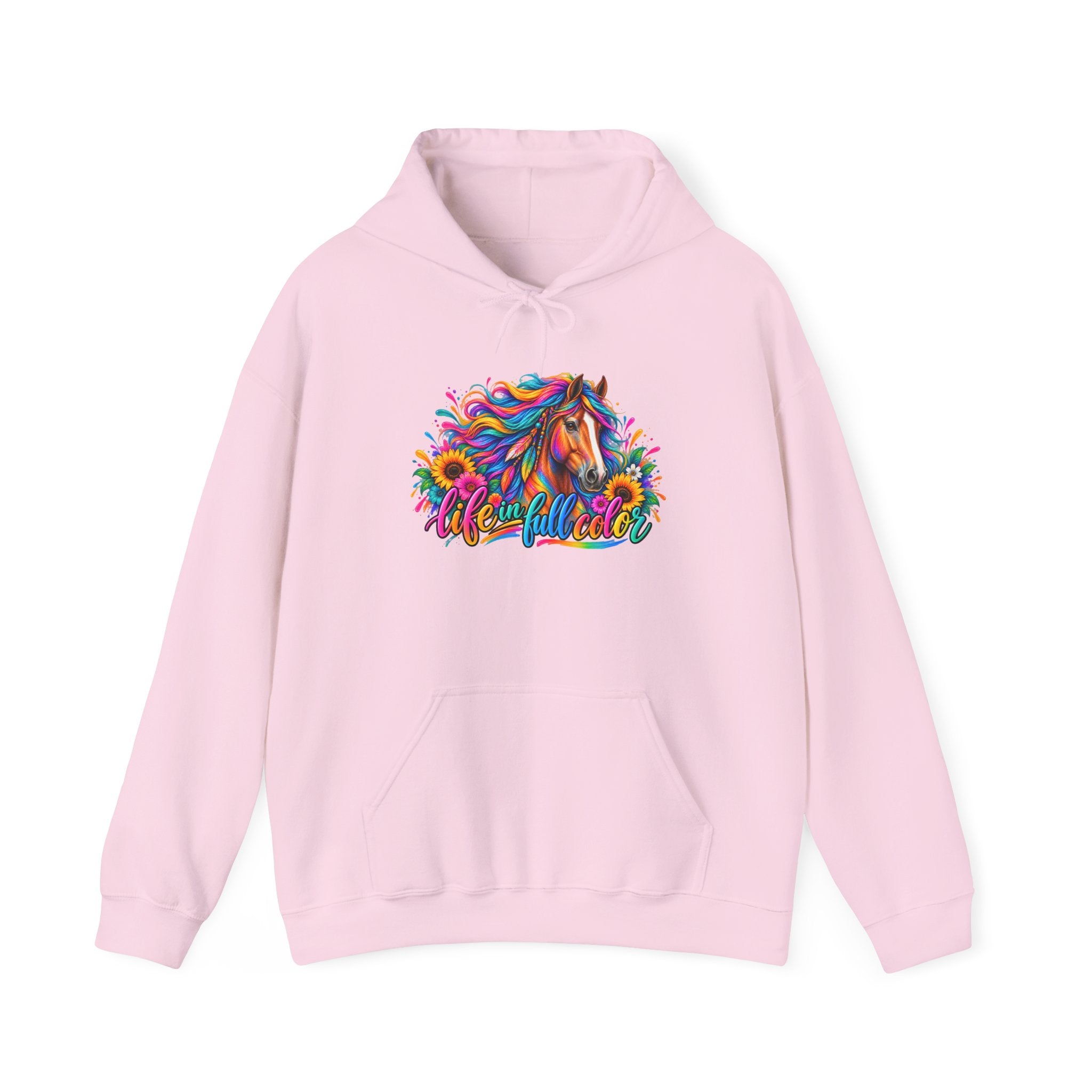 Colorful Horse Hoodie — Vibrant Rainbow Horse Graphic "Live Wild" Sweatshirt