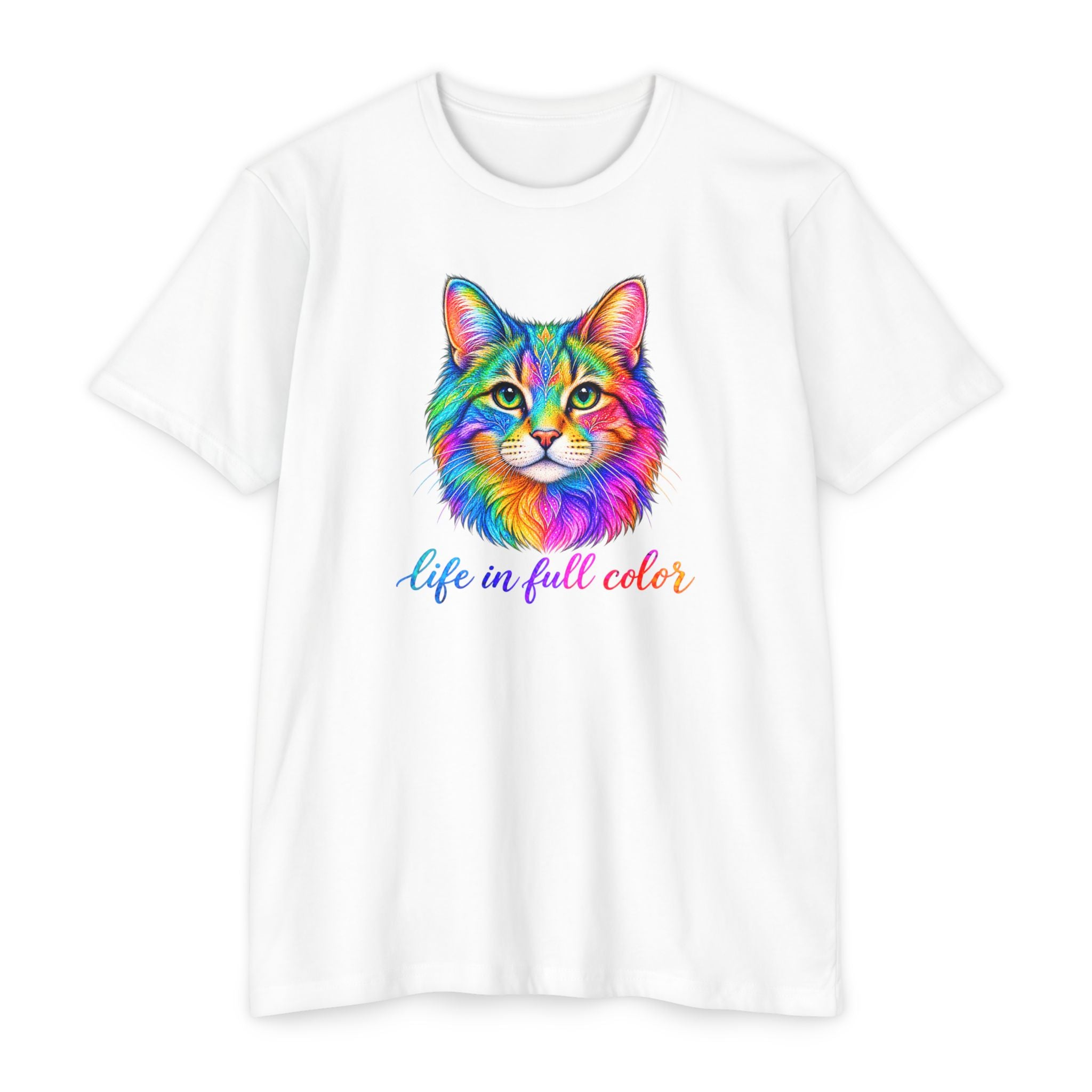 Colorful Cat T-Shirt — "Life in Full Color" Vibrant Rainbow Kitty Tee