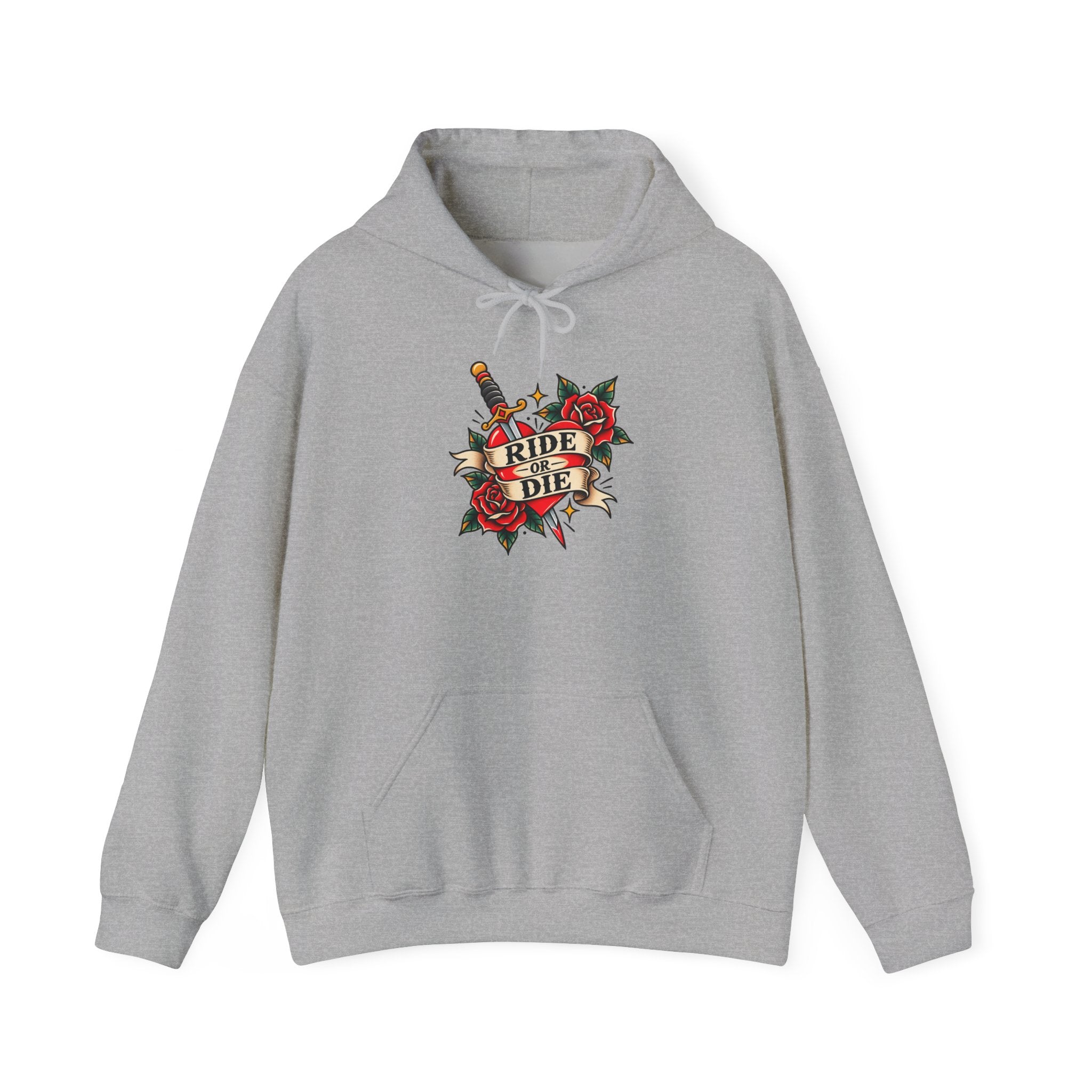 Ride or Die Rose Dagger Hoodie – Retro Tattoo Graphic Pullover