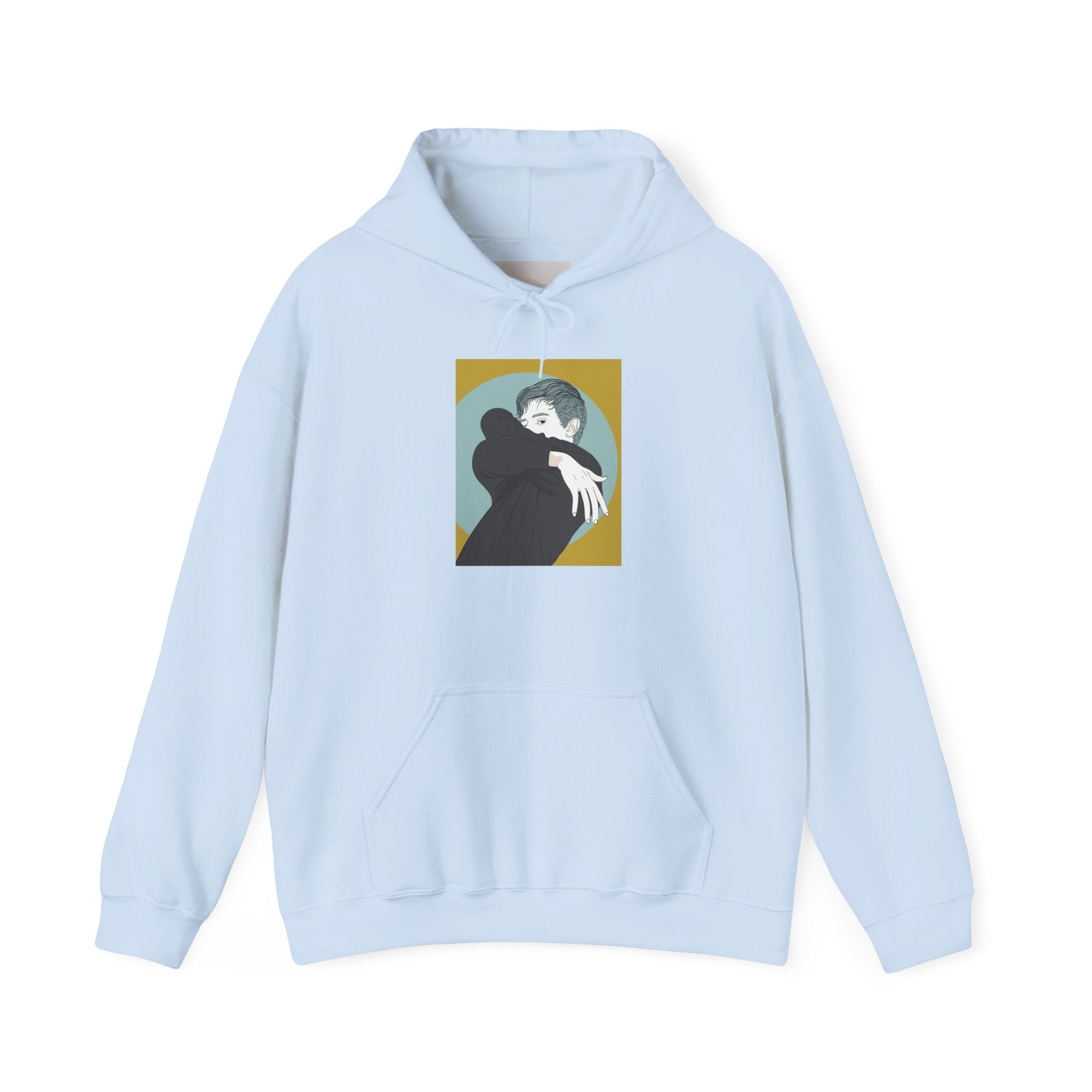 Minimalist Embrace Hoodie — Retro Couple Illustration Pullover