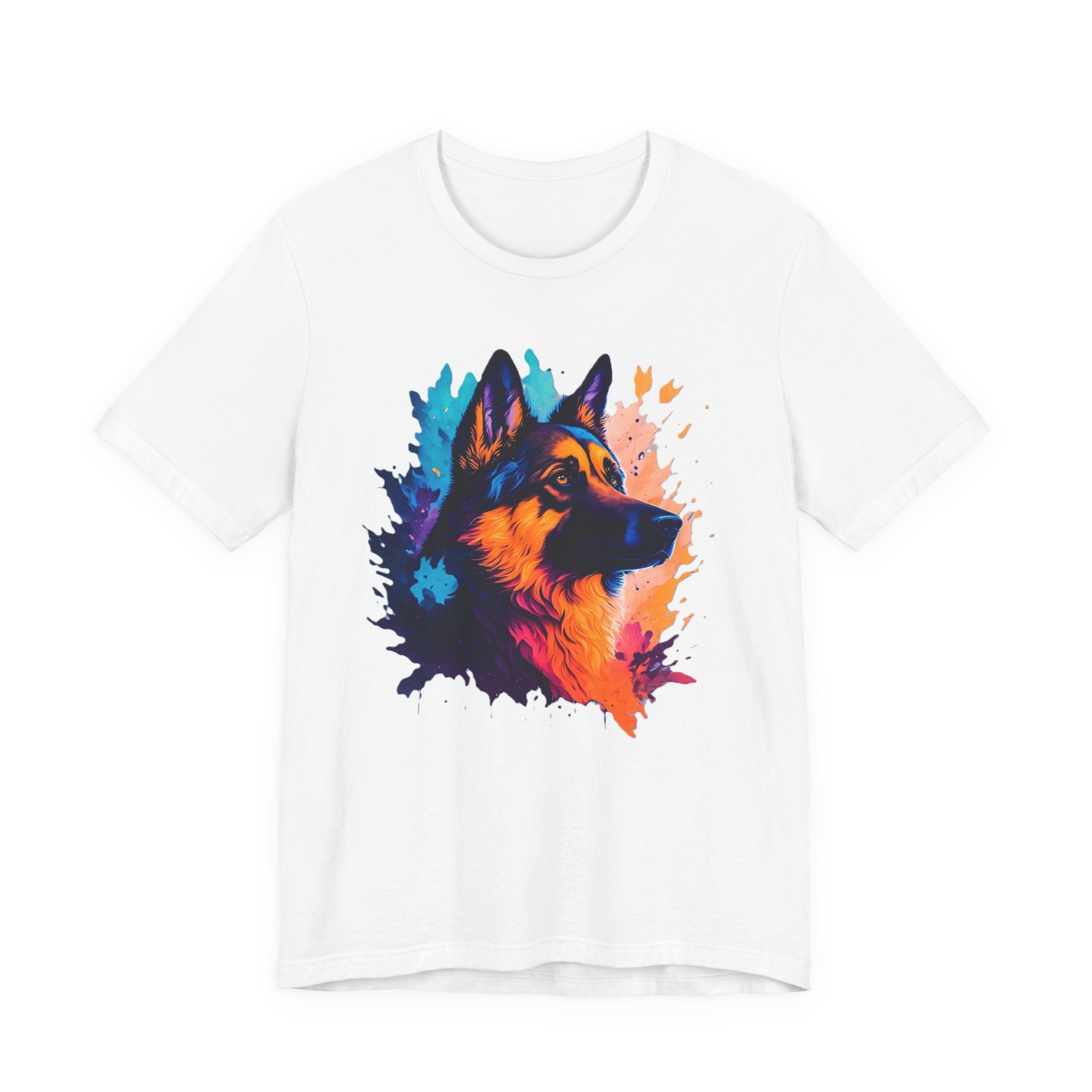 German Shepherd Splash Art Tee - Colorful Dog Portrait T-Shirt