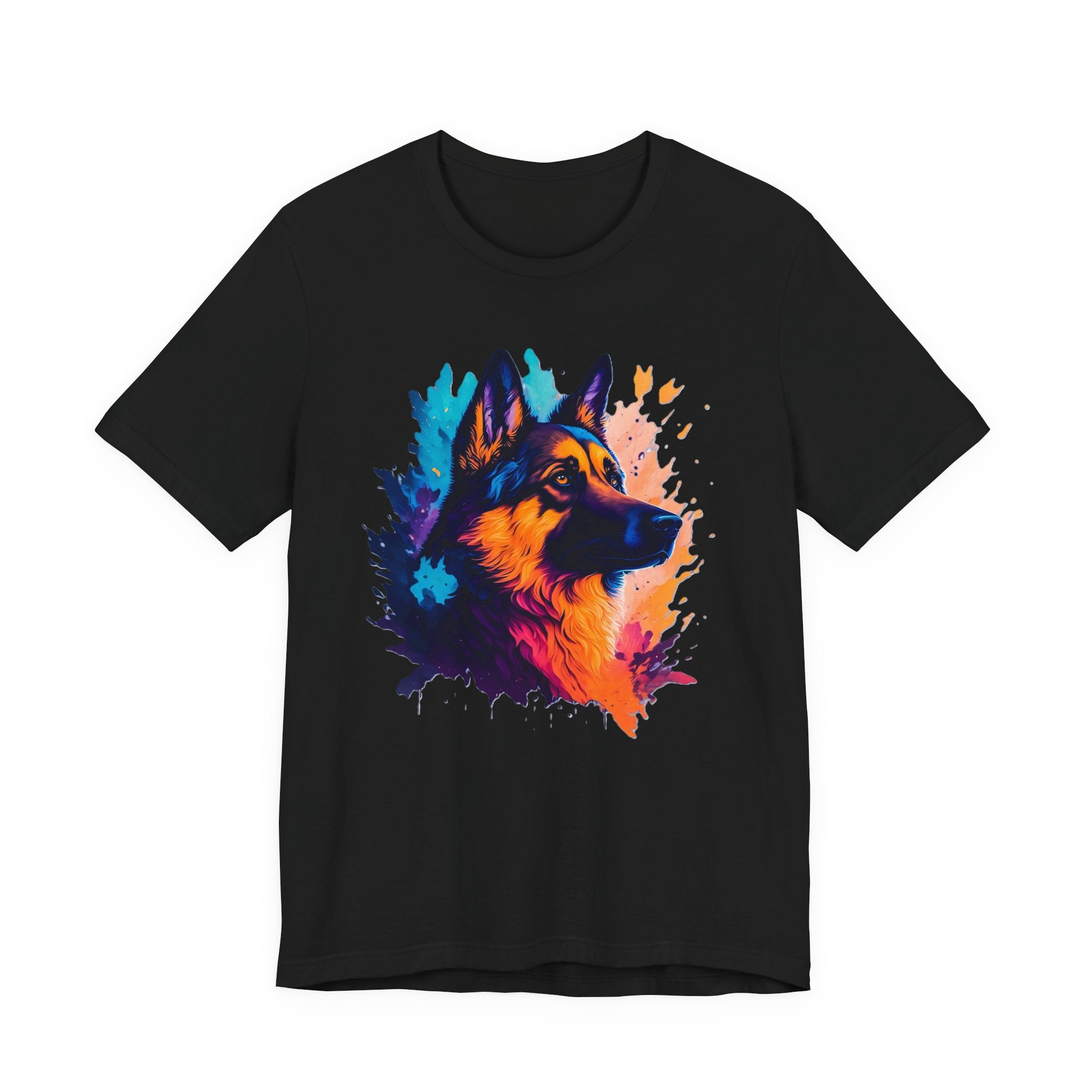 German Shepherd Splash Art Tee - Colorful Dog Portrait T-Shirt