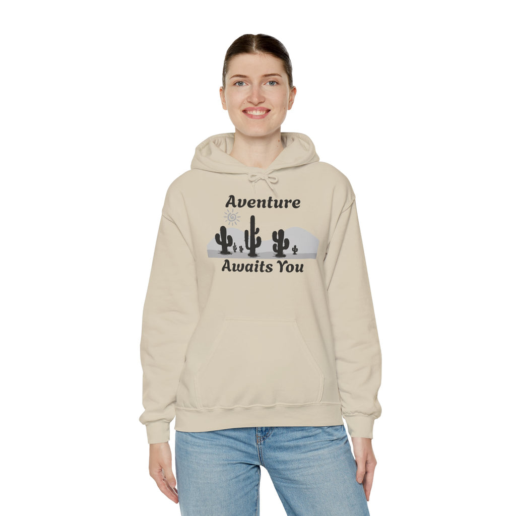 Adventure Awaits You Hoodie — Desert Cactus Graphic Pullover