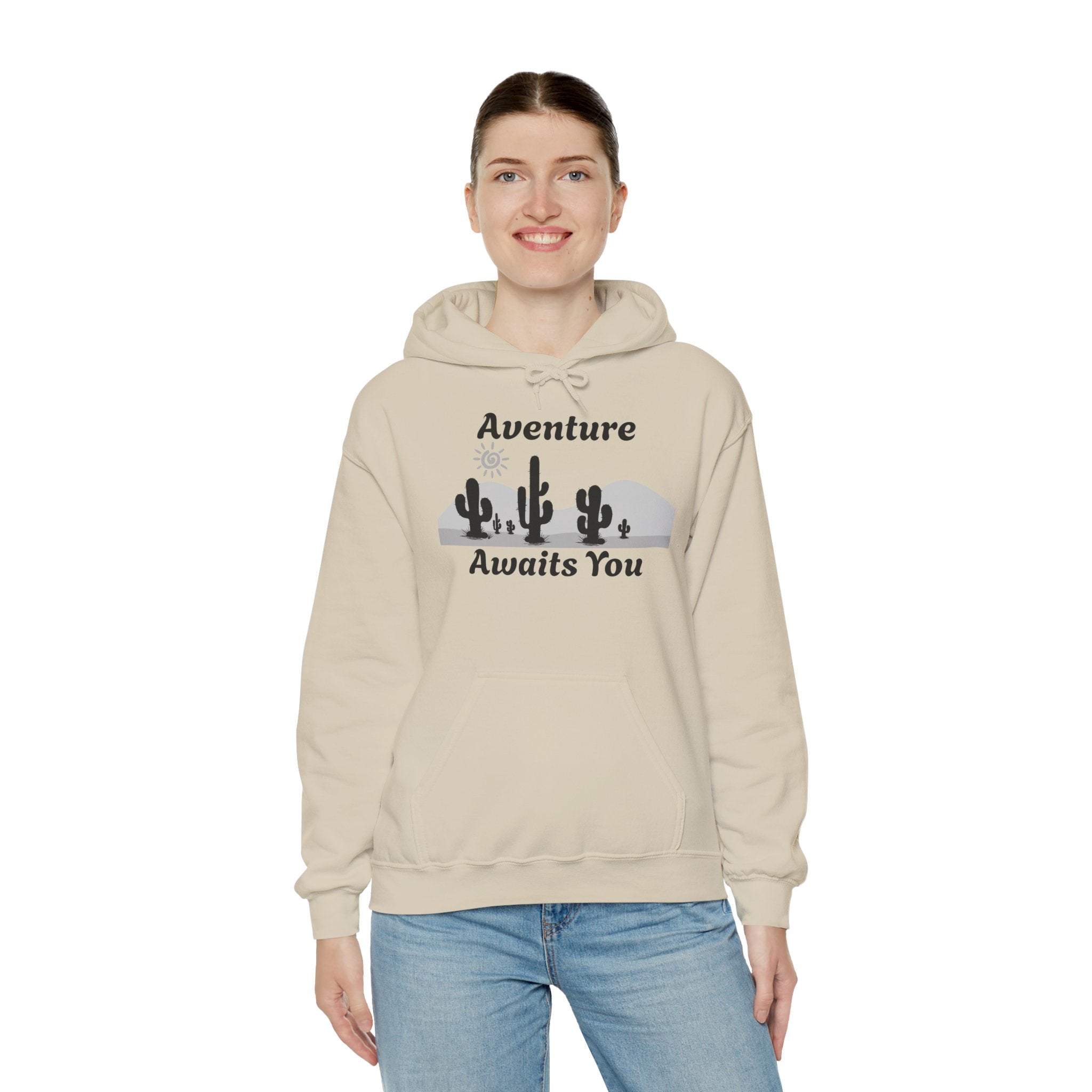 Adventure Awaits You Hoodie — Desert Cactus Graphic Pullover