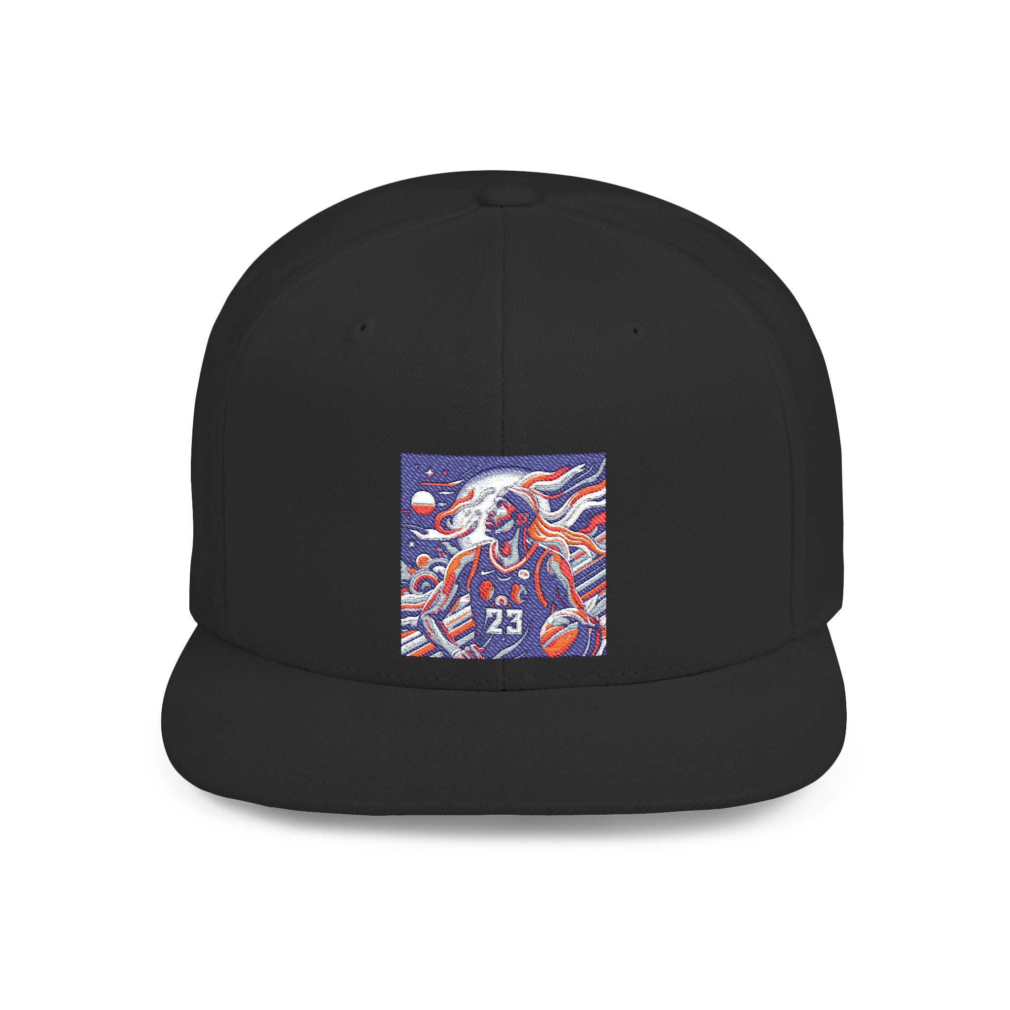 Snapback Hat — Retro Cosmic Basketball Graphic Flat Bill Cap