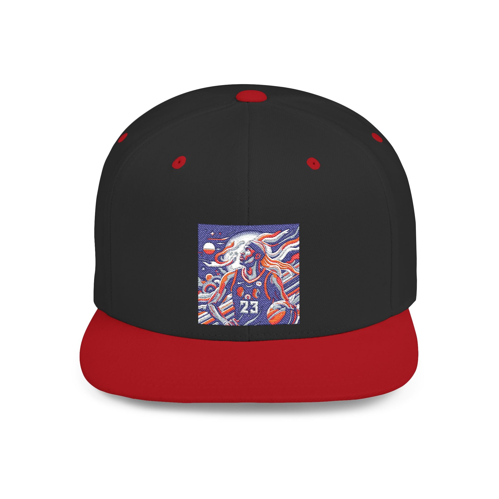 Snapback Hat — Retro Cosmic Basketball Graphic Flat Bill Cap