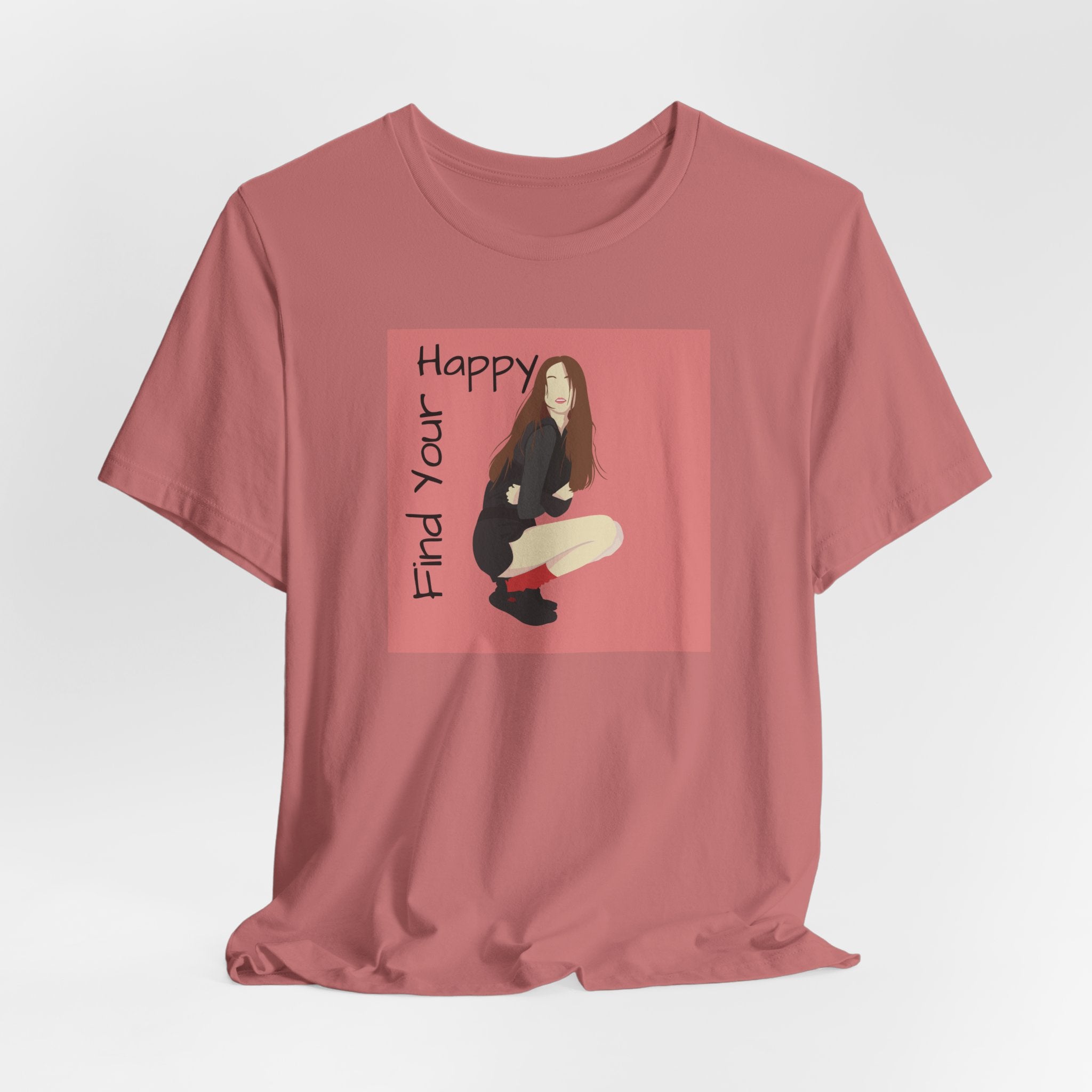 Find Your Happy Tee — Positive Graphic T‑Shirt with Illustrated Girl