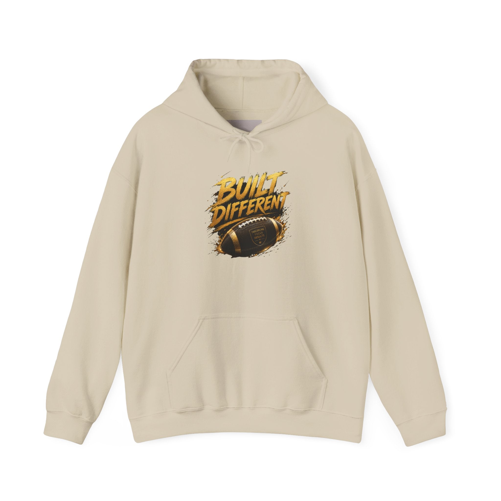 Built Different Hoodie — Bold Gold Graphic Pullover