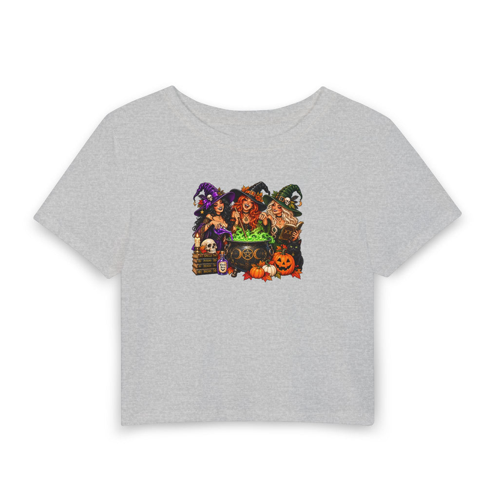 Halloween Witches Crop Tee — Vintage Spooky Witchcraft Pumpkin Design