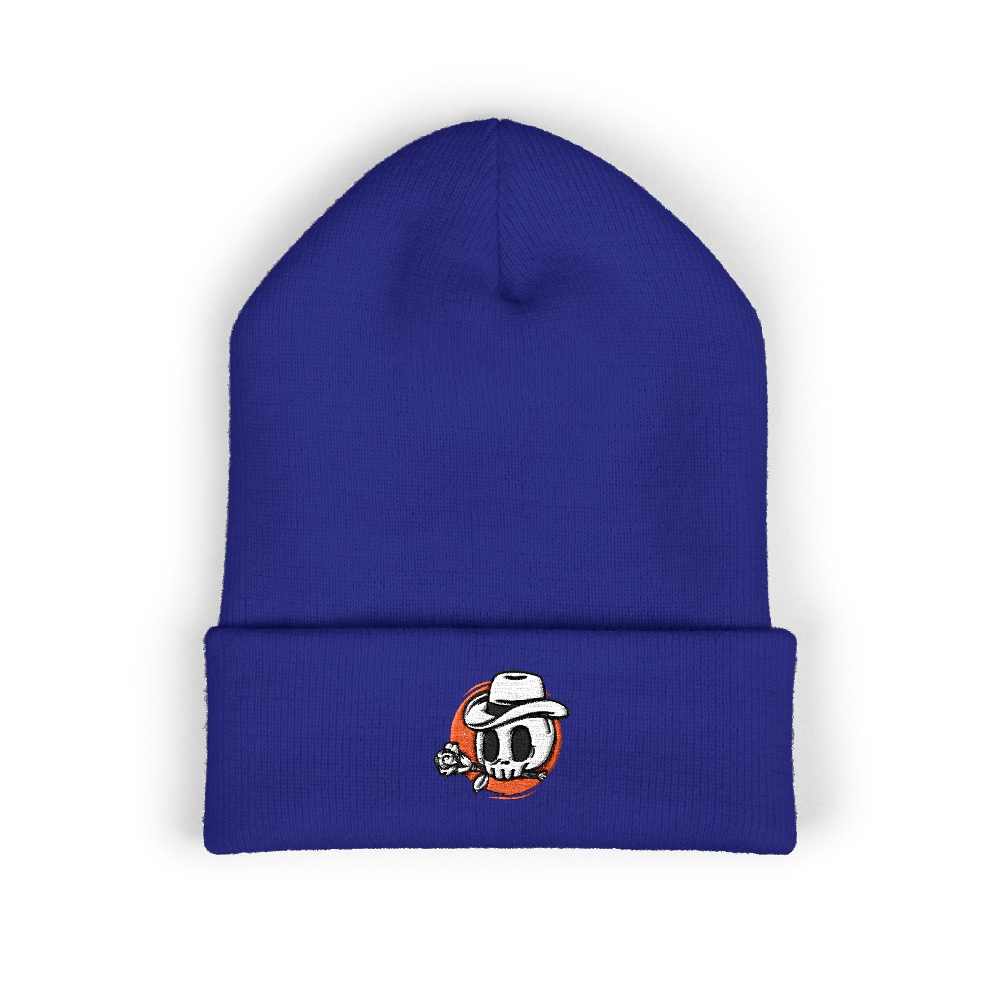 Embroidered Skate Skull Cuffed Beanie — White