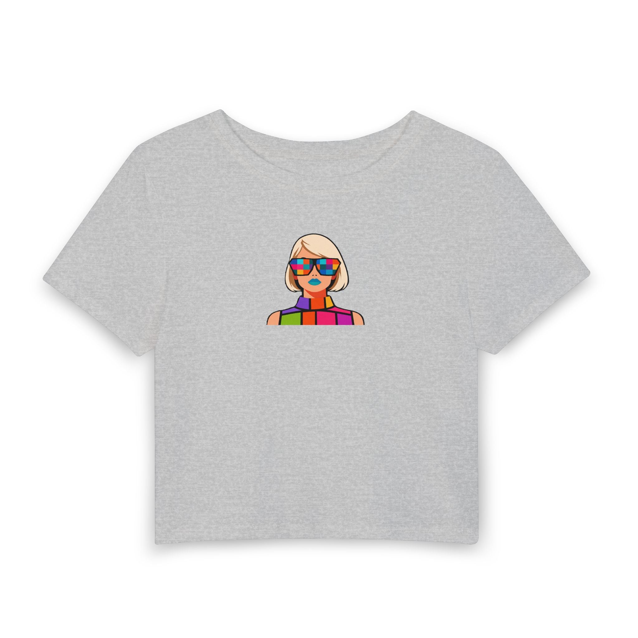 Colorful Retro Girl Crop Tee — Women's Baby Tee