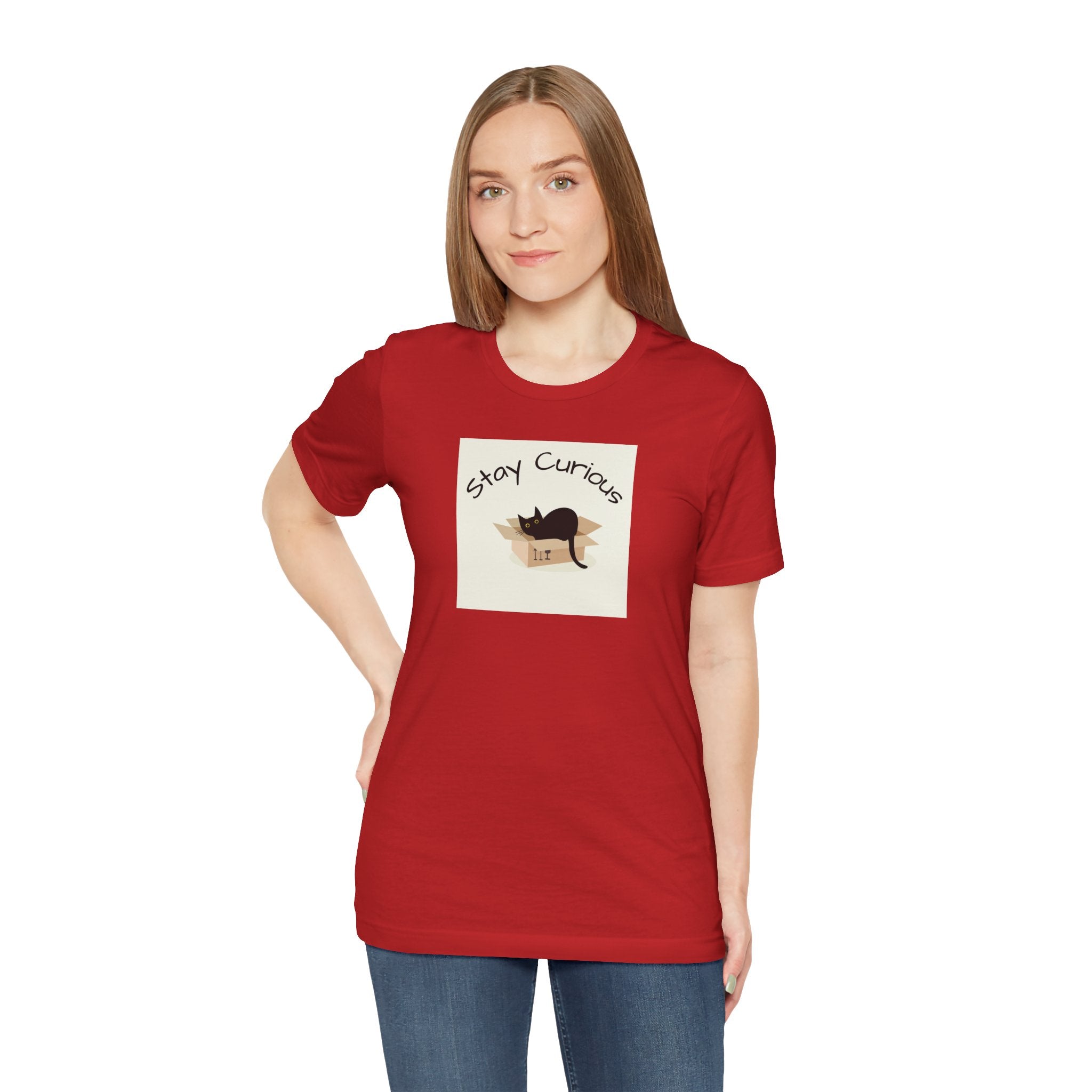 Stay Curious Cat T-Shirt — Cute Black Cat in Box Graphic Tee