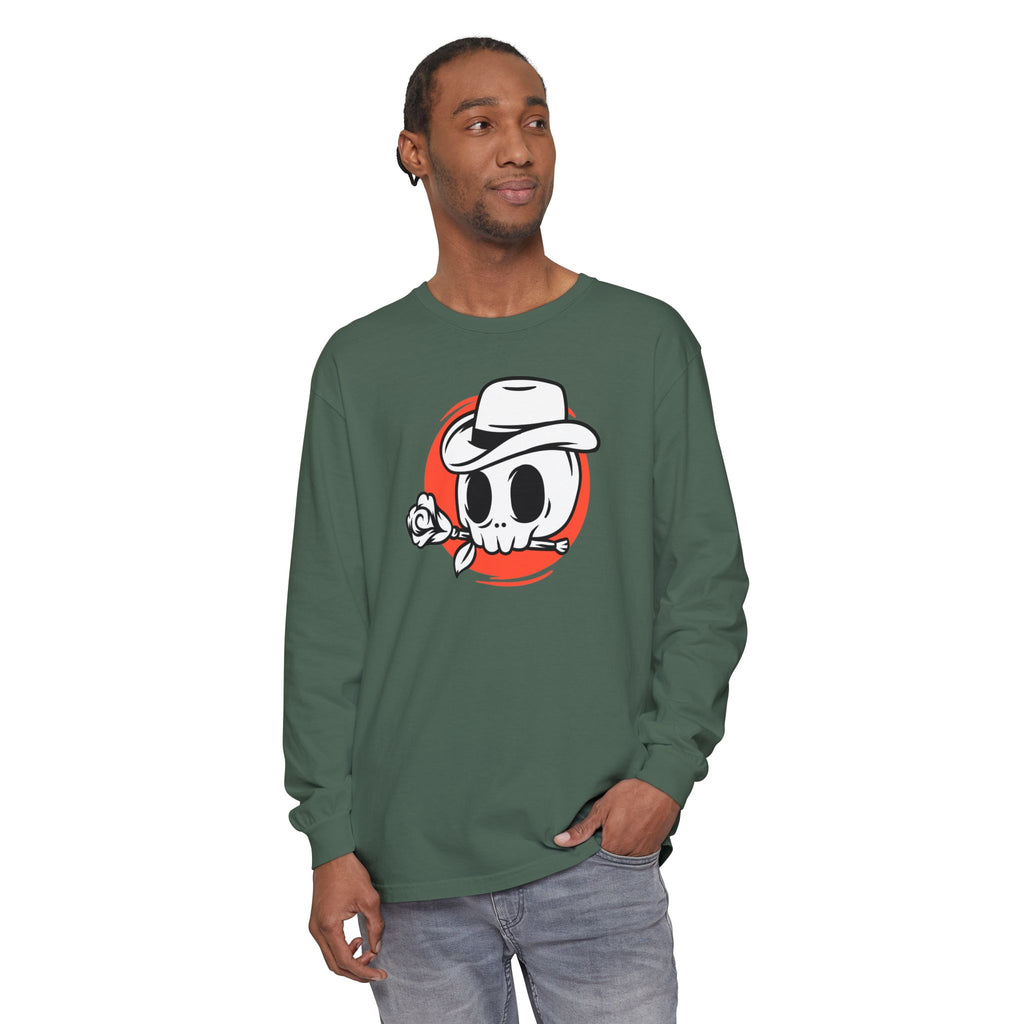 Skull Cowboy Long Sleeve Tee – Retro Rose Graphic