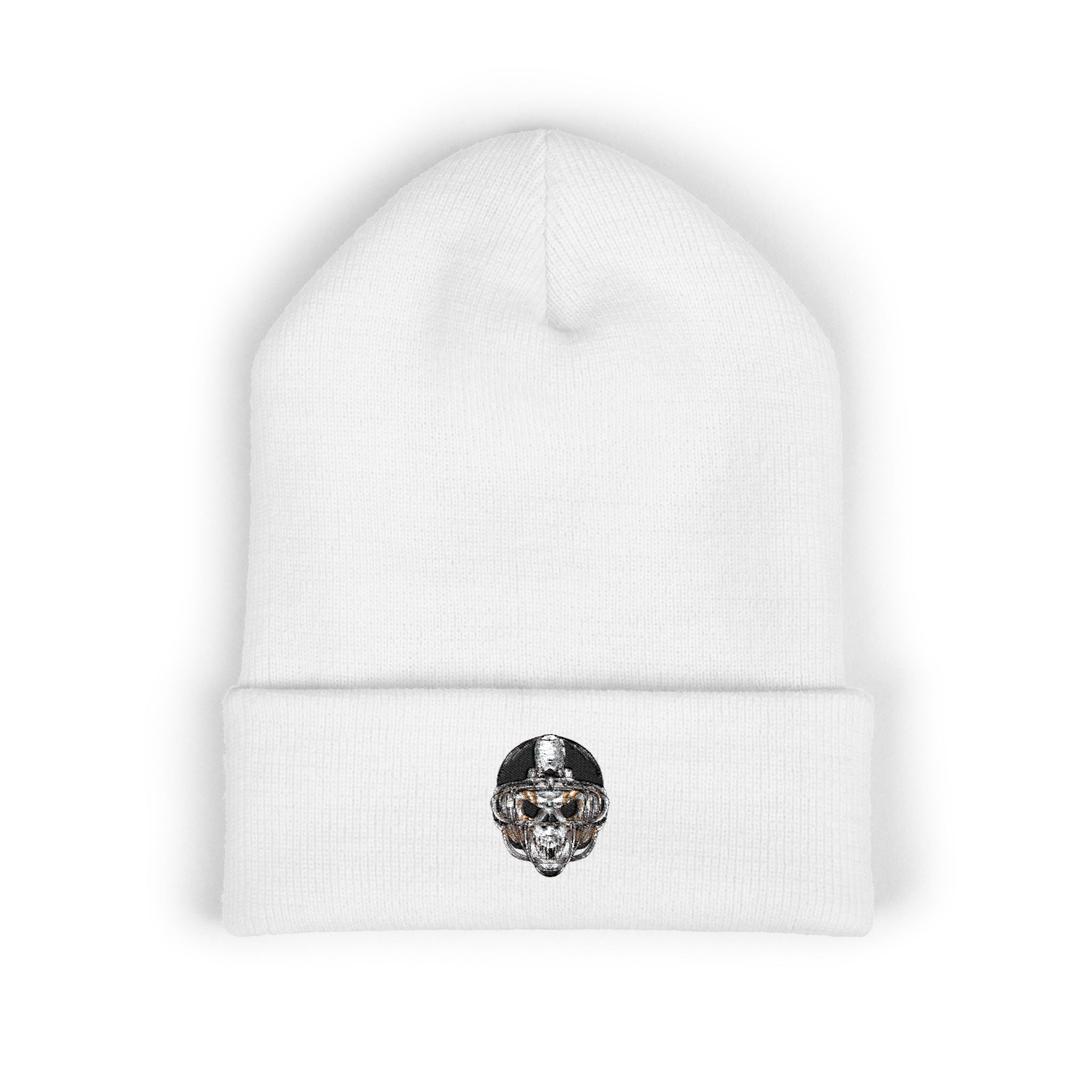 Embroidered Skull Cuffed Beanie — Classic Winter Knit Hat