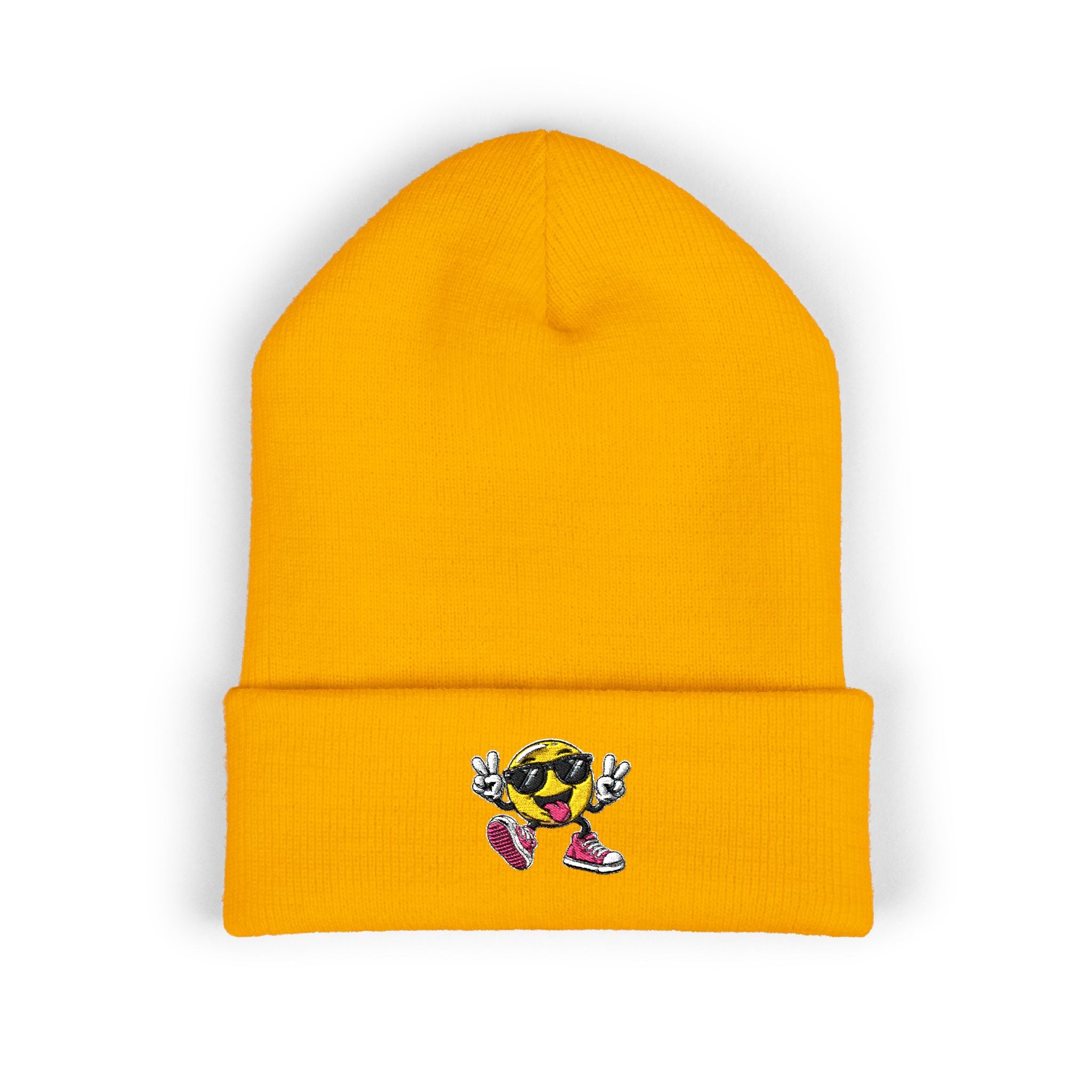 Embroidered Smiley Skate Beanie – Retro Happy Face Cuffed Hat