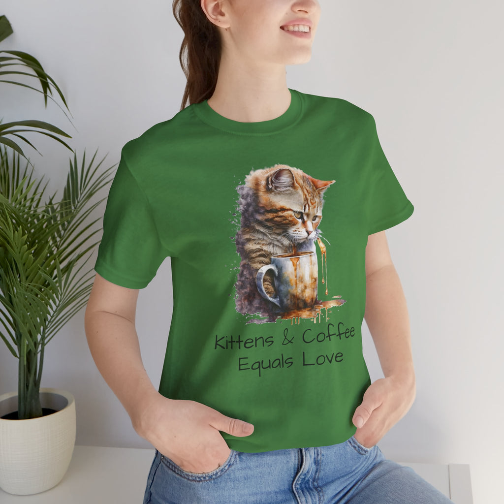 Cat & Coffee T-Shirt — "Kittens & Coffee Equals Love" Cute Cat Graphic Tee
