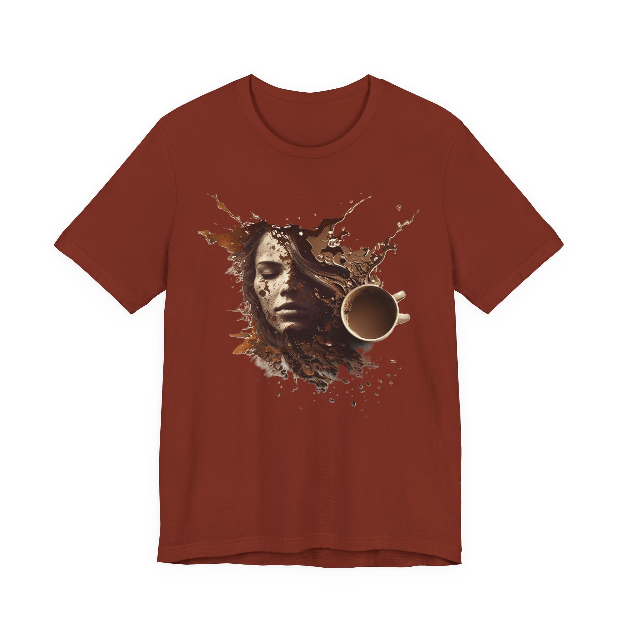 Coffee Splash Portrait Tee — Artistic Woman Face Coffee Design