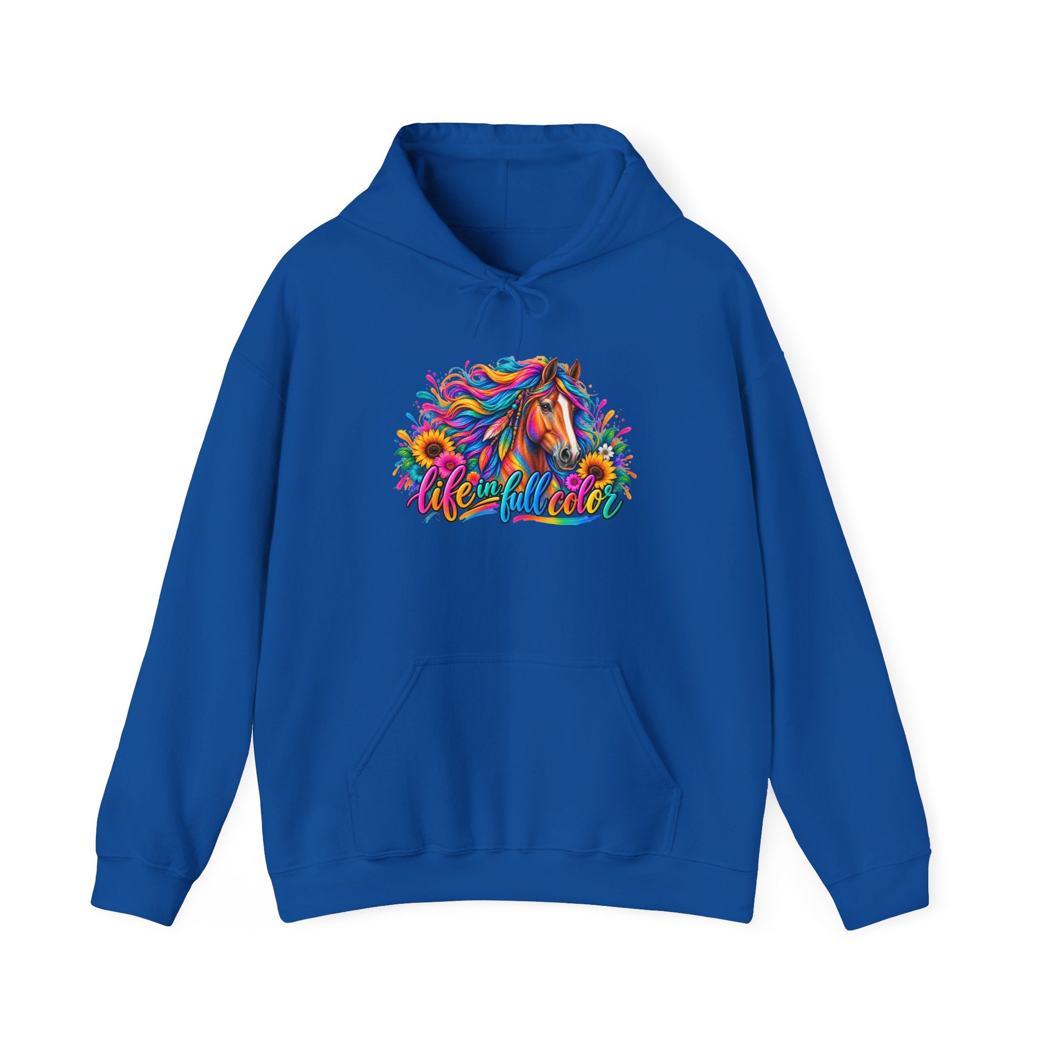 Colorful Horse Hoodie — Vibrant Rainbow Horse Graphic "Live Wild" Sweatshirt