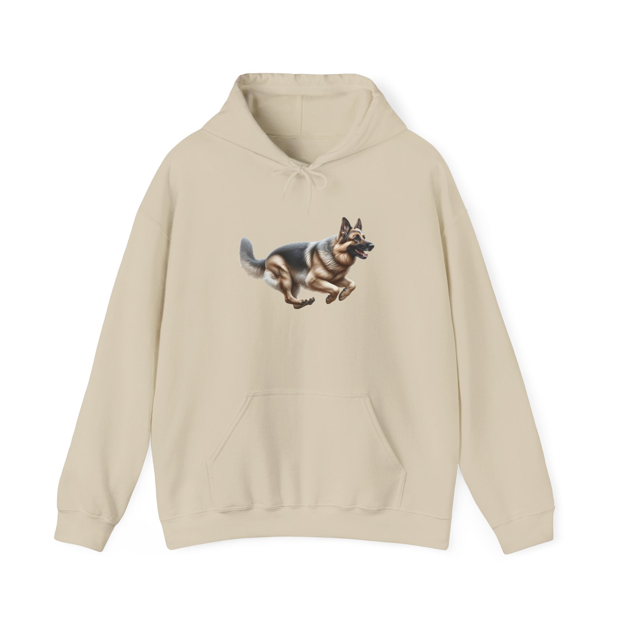 German Shepherd Running Hoodie — Realistic Dog Graphic Sweatshirt