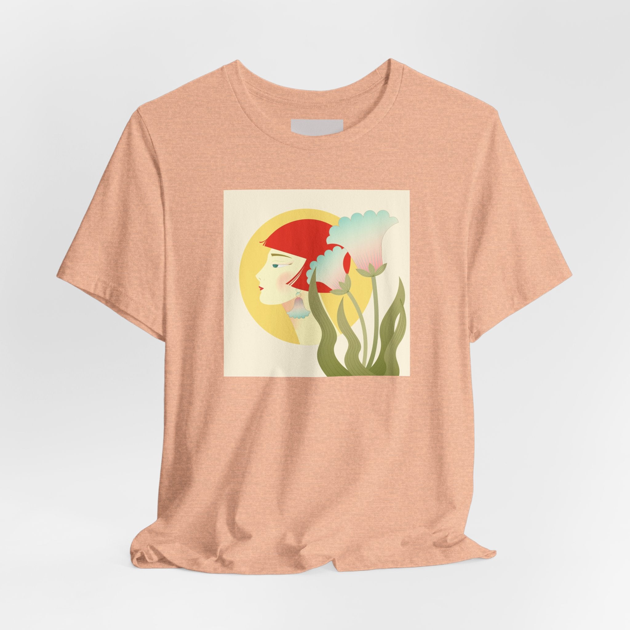 Floral Maiden Graphic Tee — Retro Woman & Tulips Art Shirt