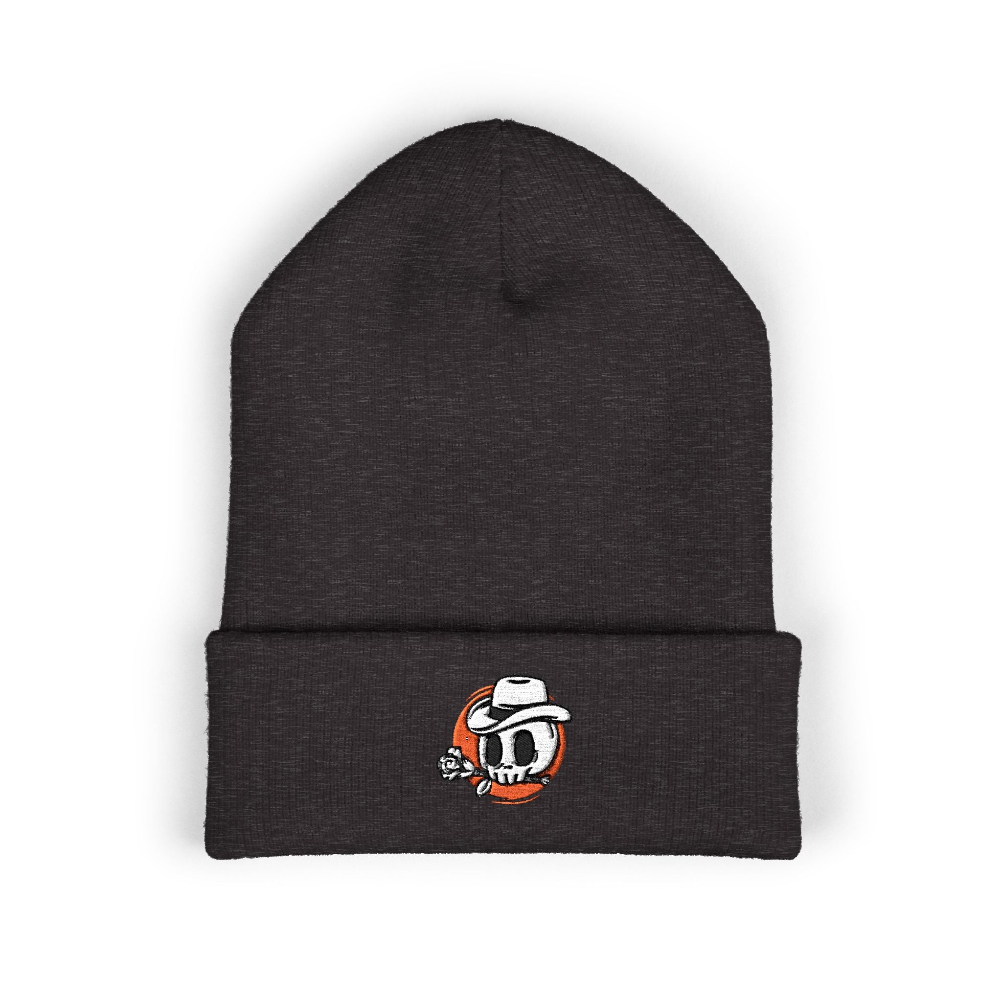 Embroidered Skate Skull Cuffed Beanie — White