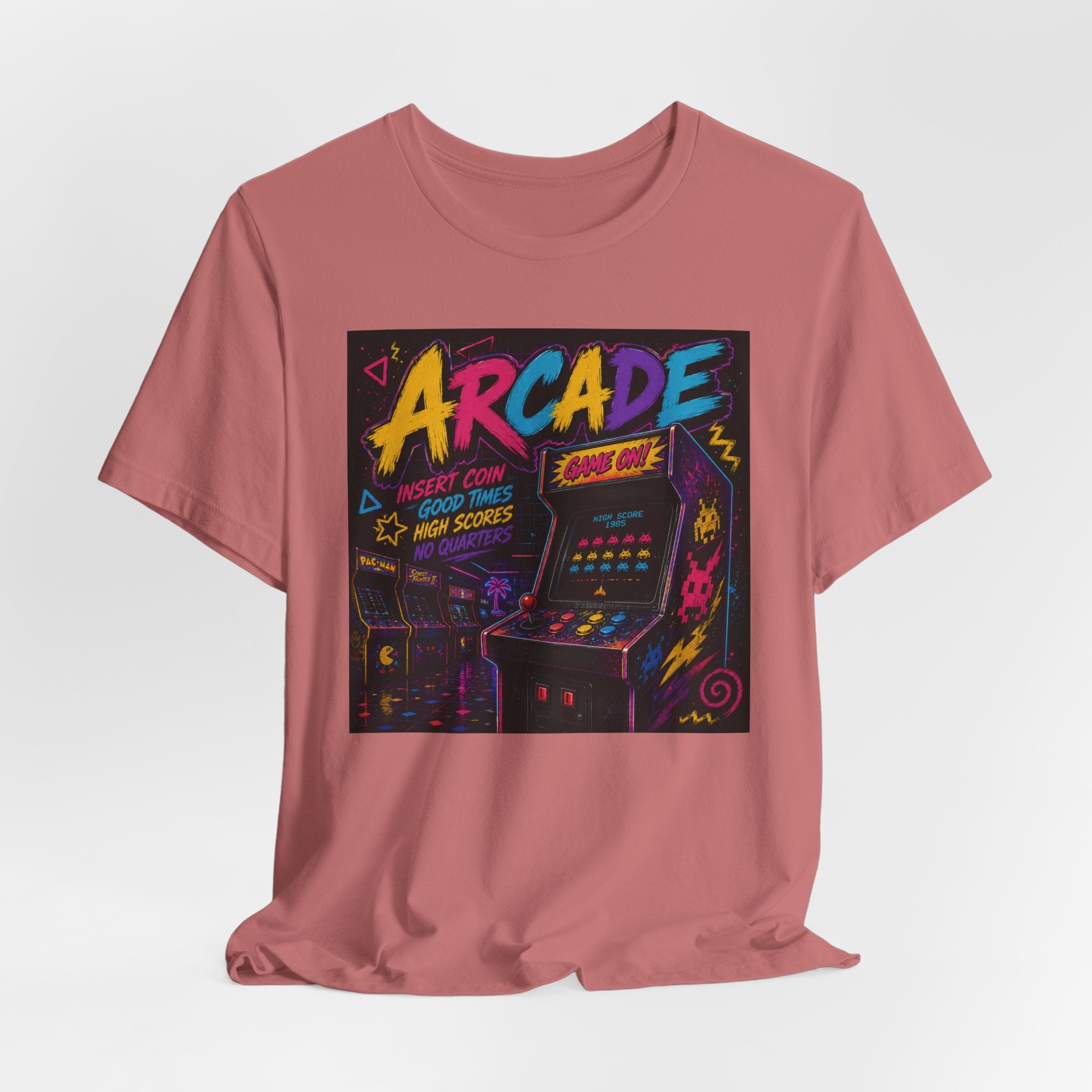 Arcade Retro Tee — Neon Game Room Graphic Shirt