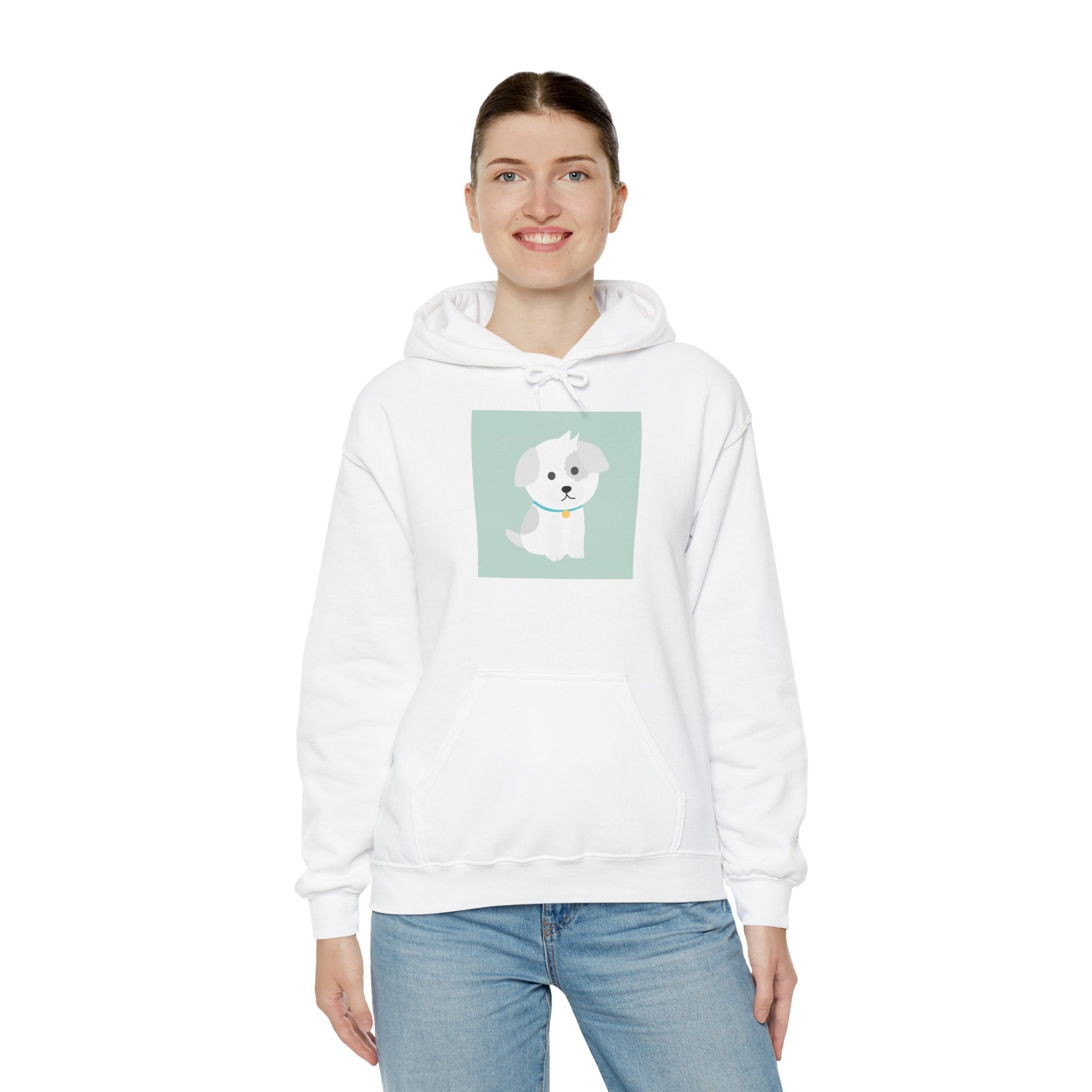 Cute White Puppy Hoodie – Cute Dog Cartoon Sweatshirt for Pet Lovers