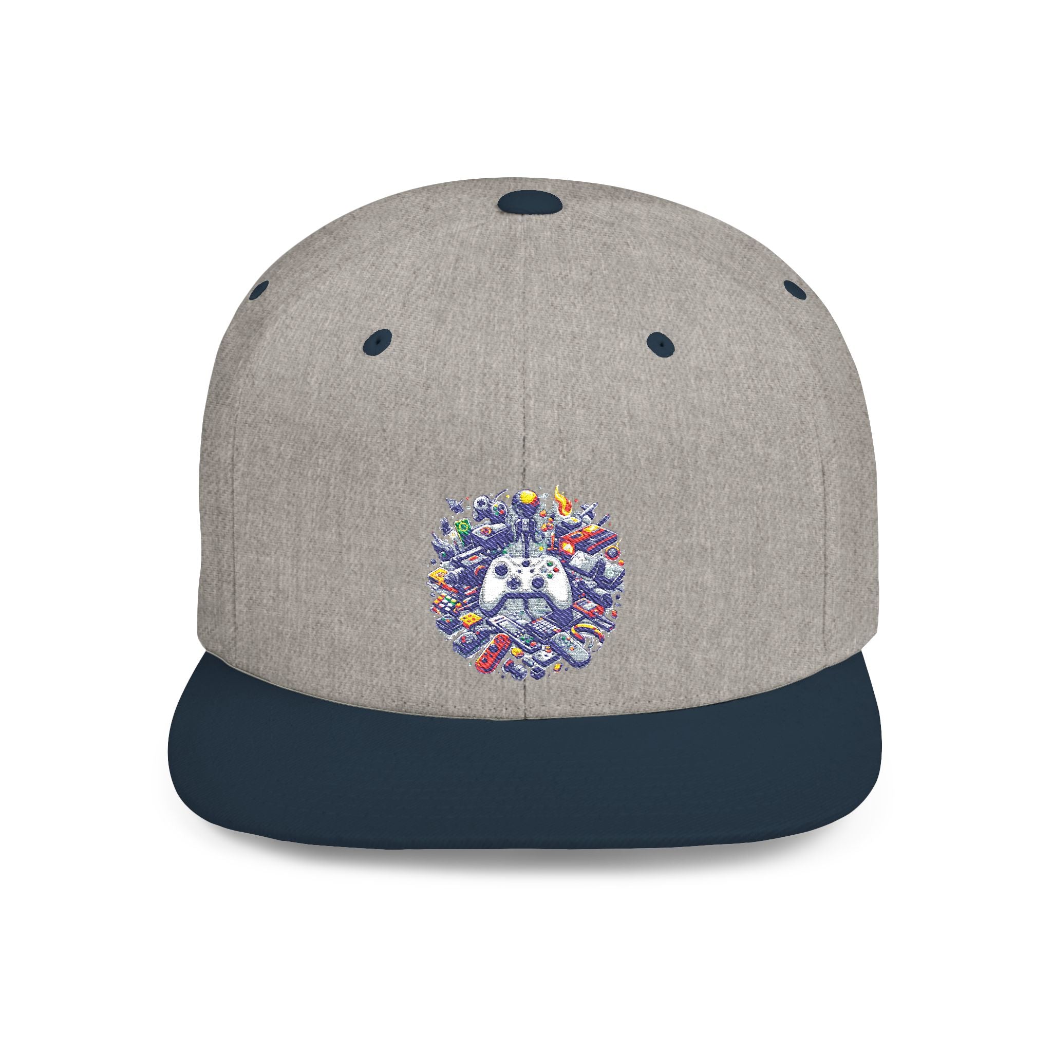 Minimalist Embroidered Flat Bill Snapback — Vintage Streetwear Cap (Abstract Gamer)