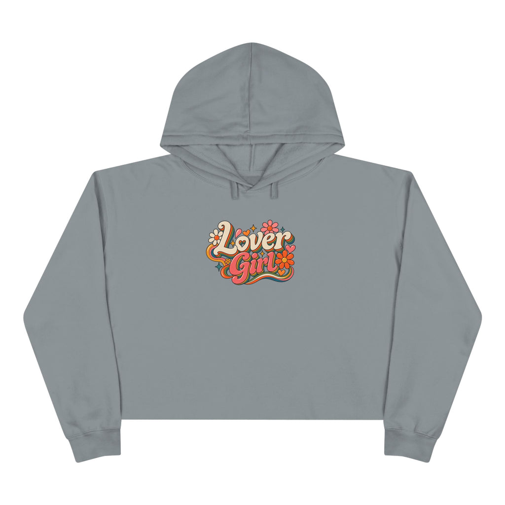 Lover Girl Crop Hoodie — Retro Floral Hand-Lettered Pullover