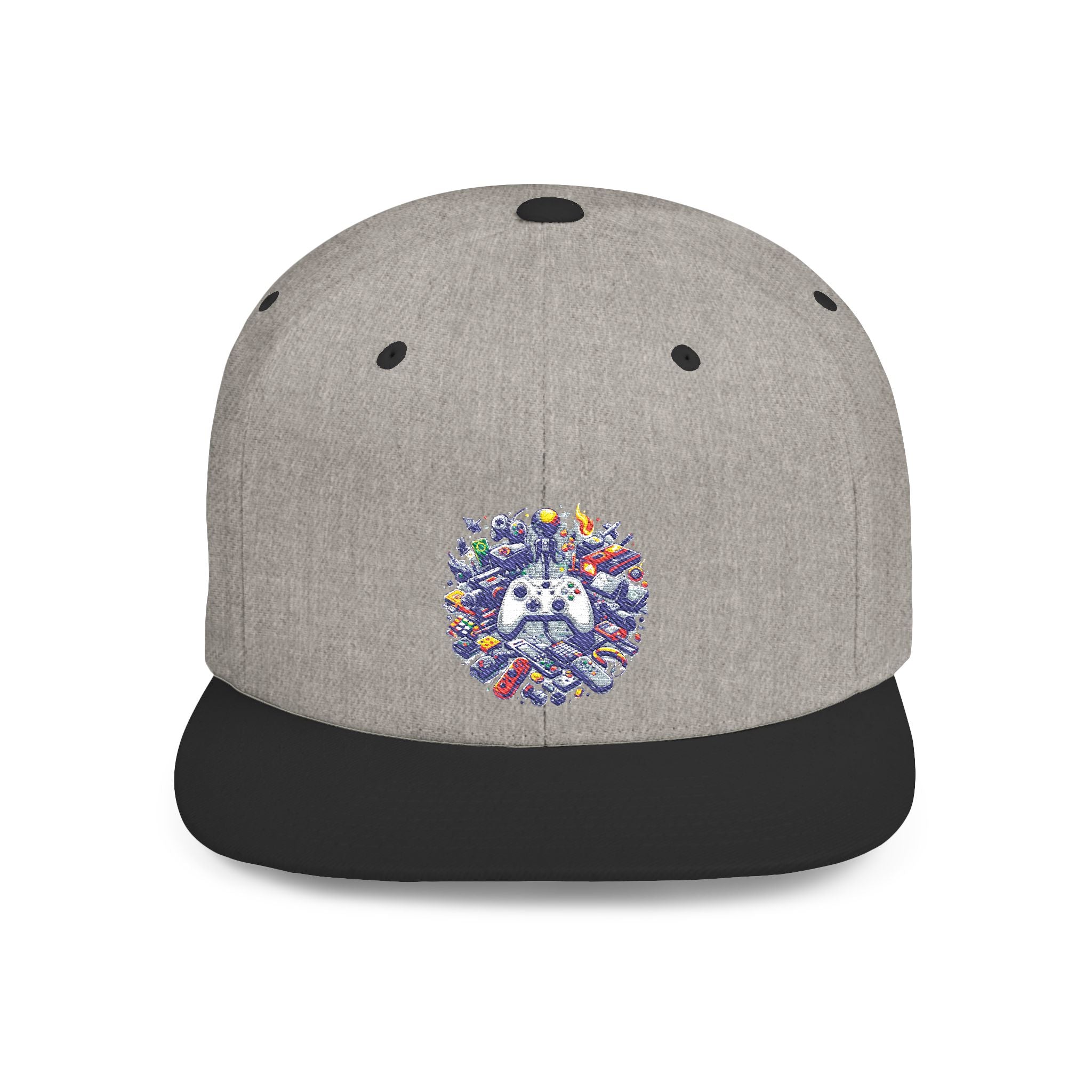 Minimalist Embroidered Flat Bill Snapback — Vintage Streetwear Cap (Abstract Gamer)