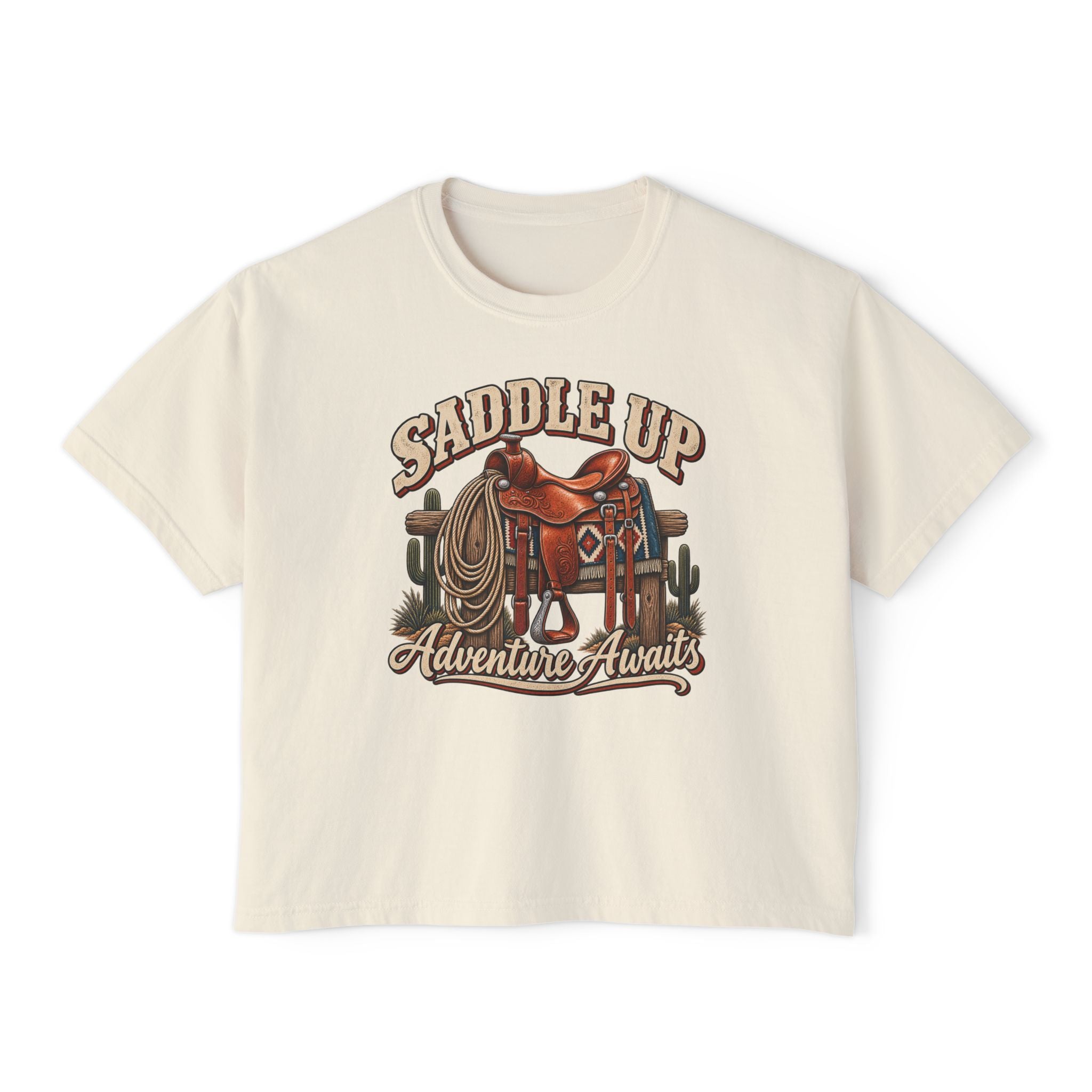 Saddle Up Adventure Awaits Women’s Boxy Tee