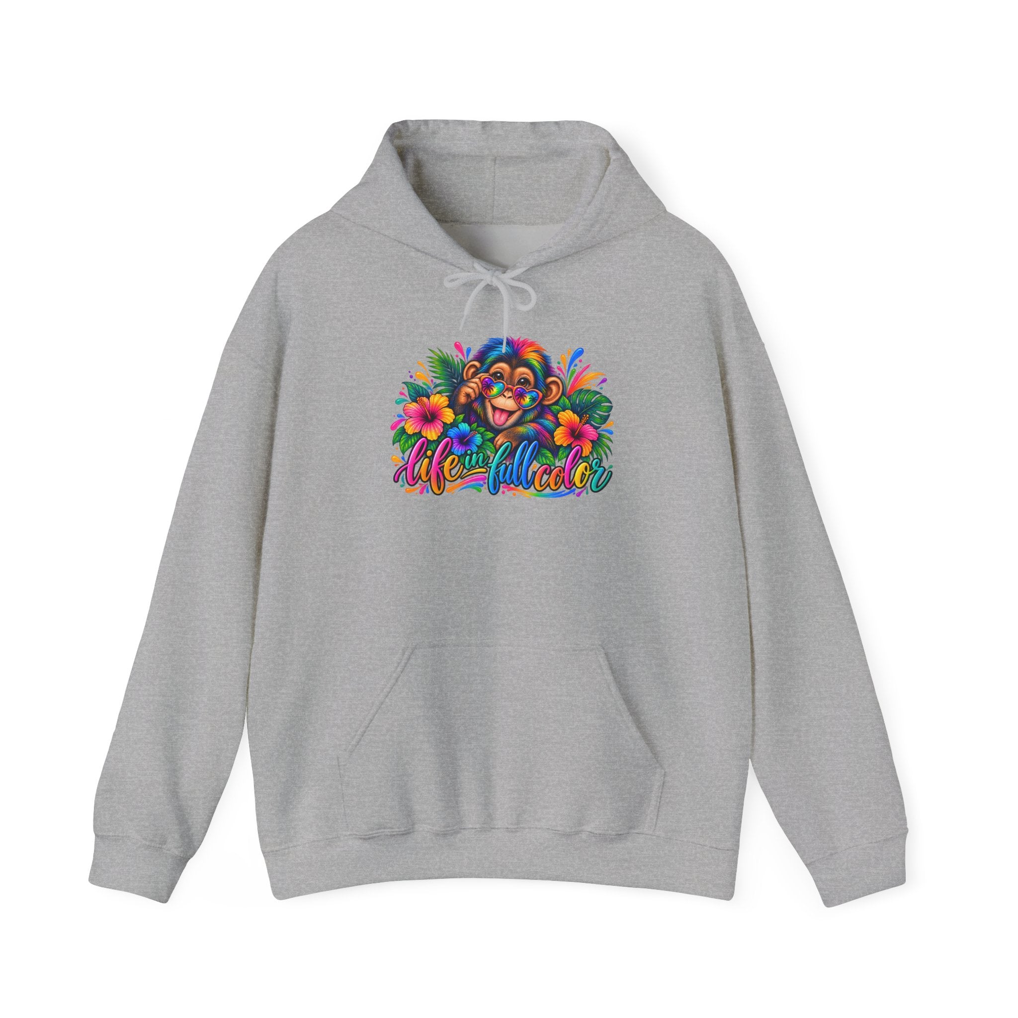 Colorful Monkey Hoodie — "Live Wild & Free" Tropical Graphic Sweatshirt