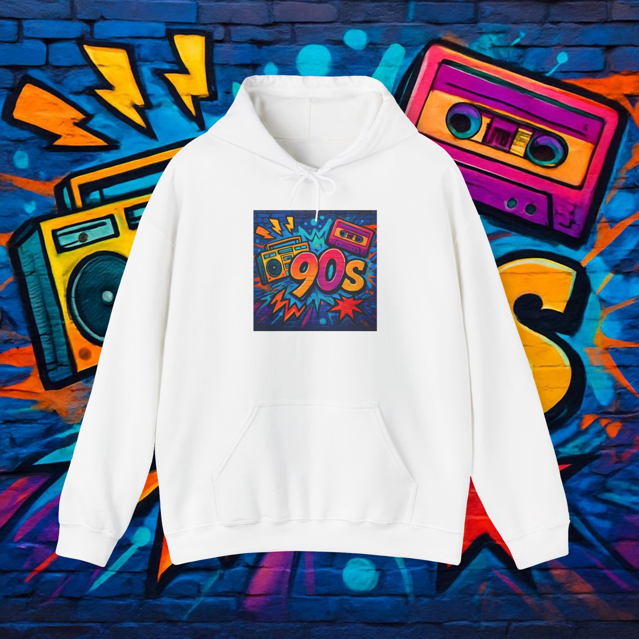 90s Retro Hoodie – Vintage Cassette Boombox Graphic Pullover