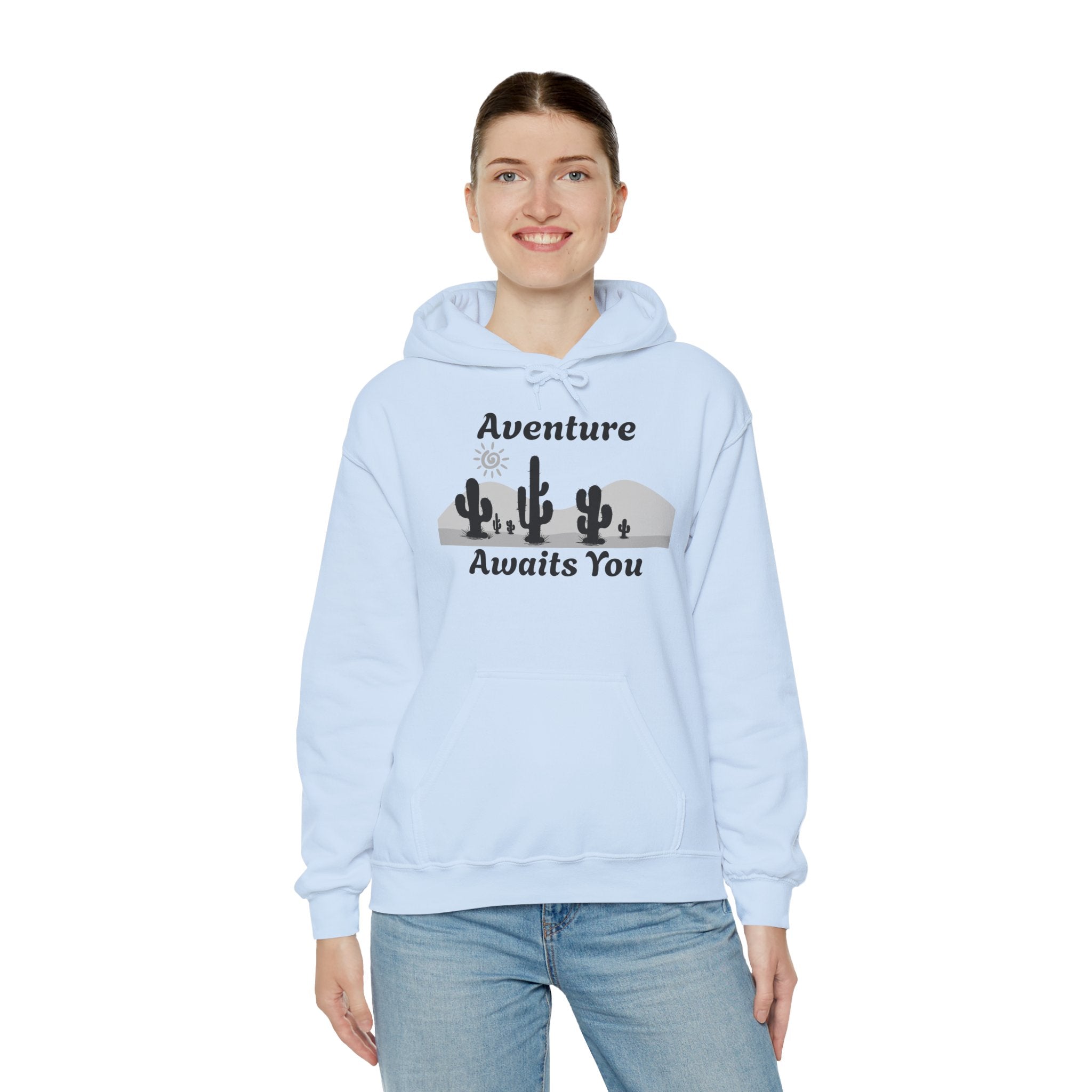 Adventure Awaits You Hoodie — Desert Cactus Graphic Pullover