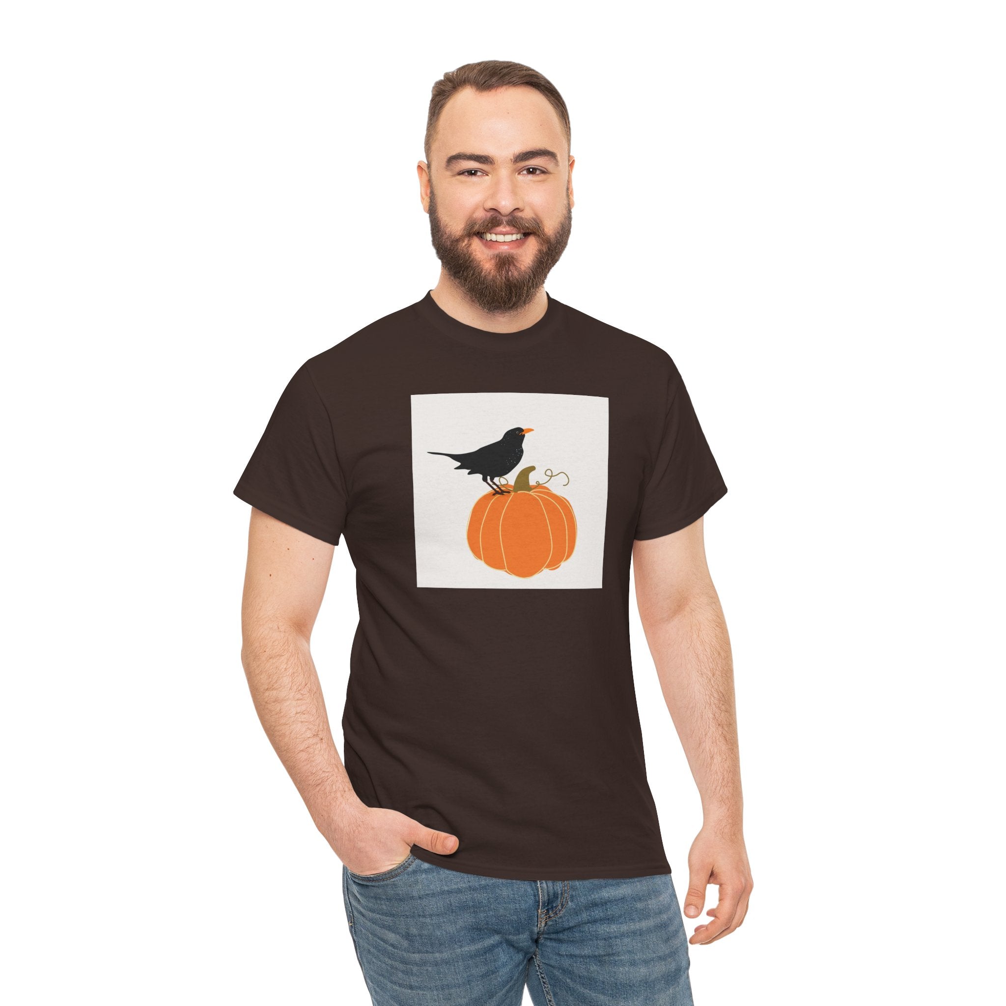 Pumpkin & Crow Tee — Autumn Halloween Graphic T-Shirt