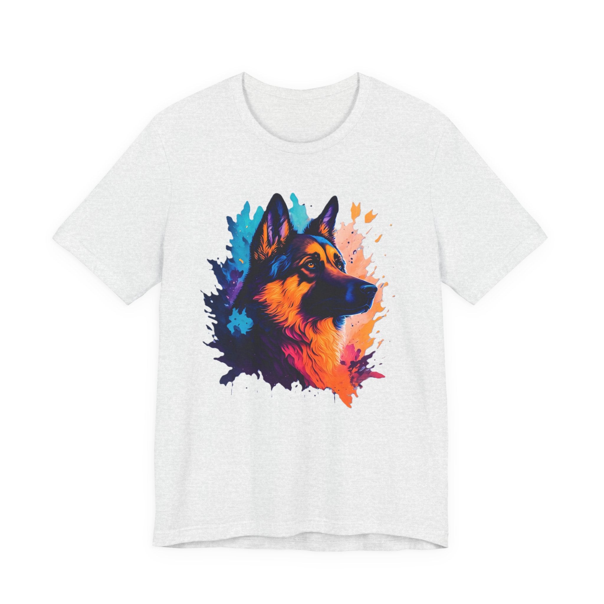 German Shepherd Splash Art Tee - Colorful Dog Portrait T-Shirt